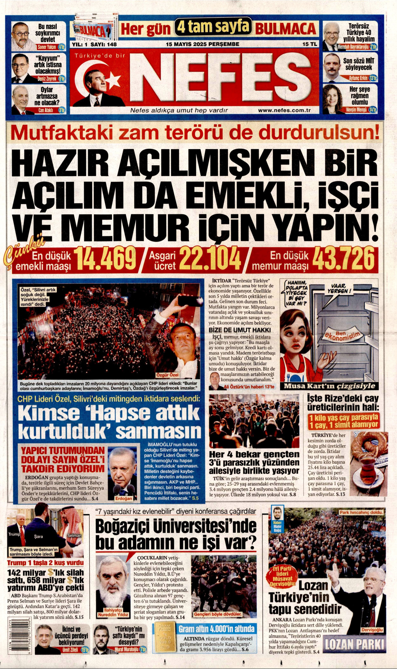 NEFES gazetesinin 15 Mayıs 2025 tarihli birinci sayfası