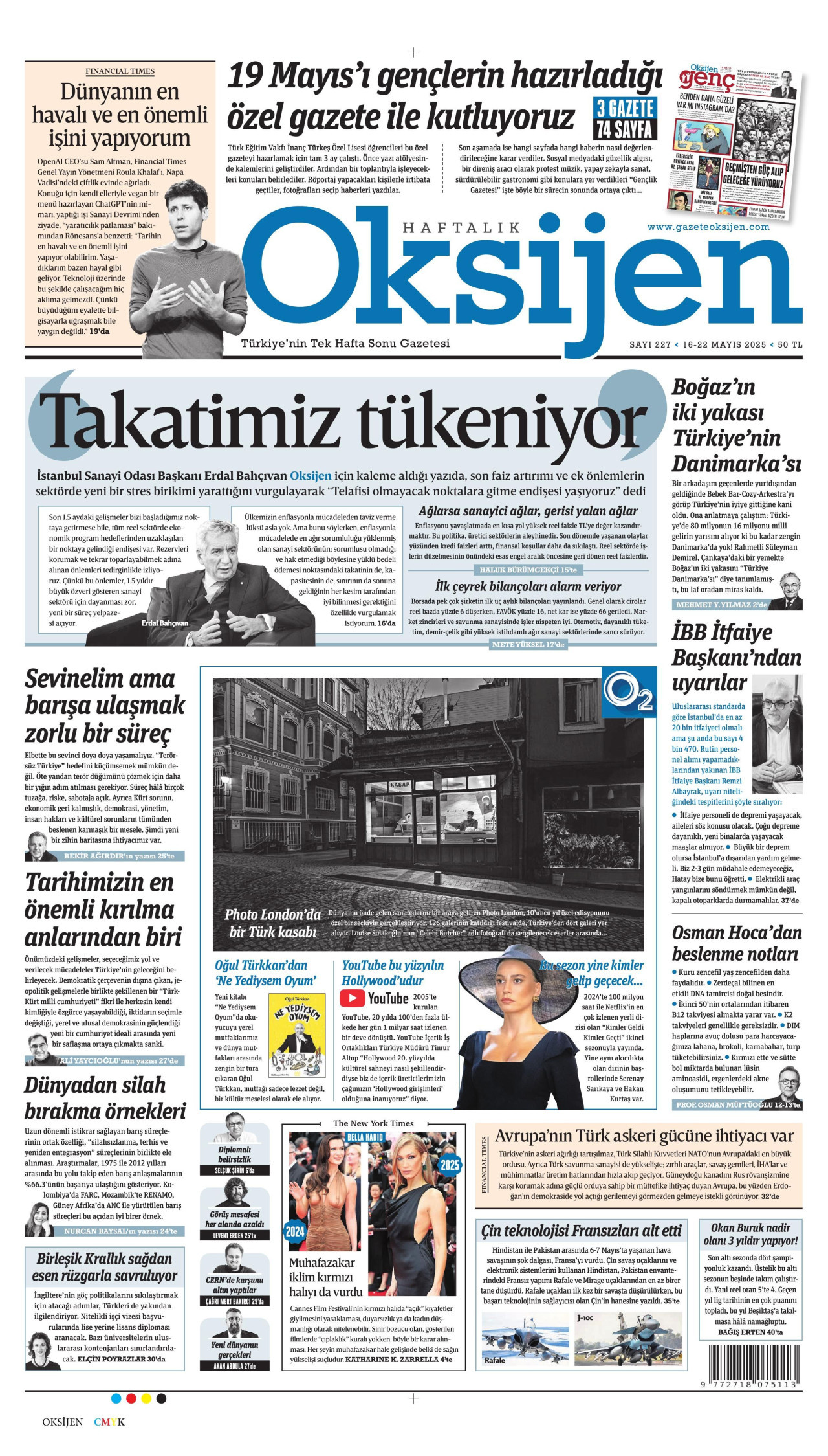 OKSİJEN gazetesinin 16 Mayıs 2025 tarihli birinci sayfası