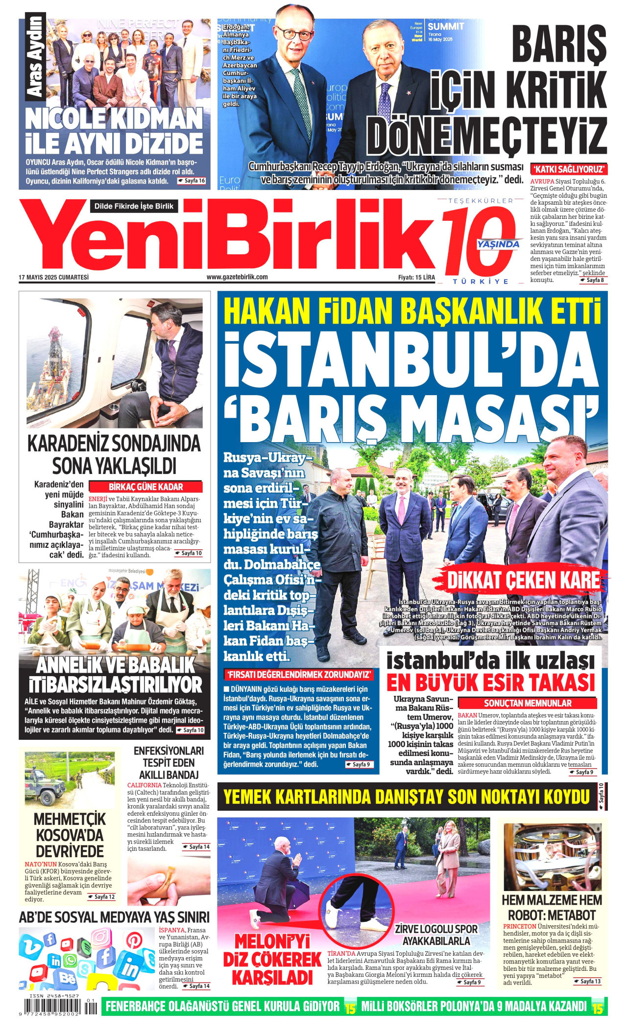 YENİBİRLİK gazetesinin 17 Mayıs 2025 tarihli birinci sayfası