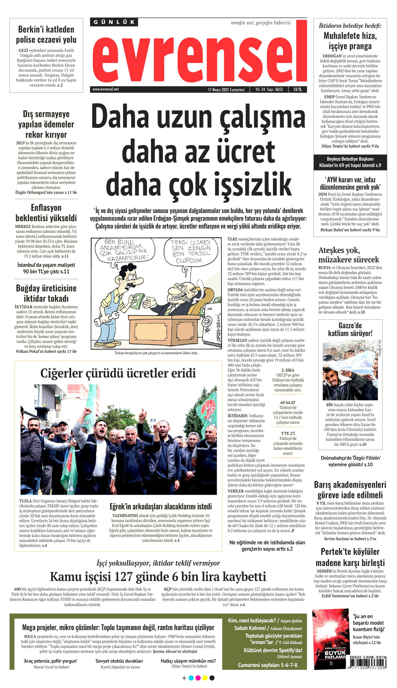 EVRENSEL gazetesinin 17 Mayıs 2025 tarihli birinci sayfası