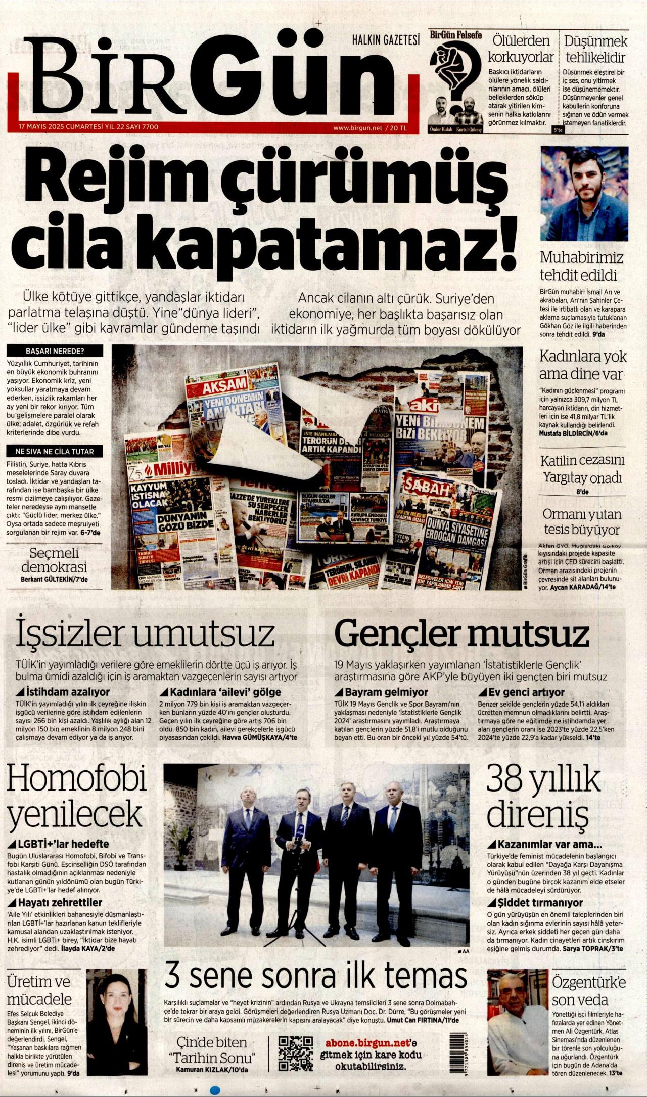 BİRGÜN gazetesinin 17 Mayıs 2025 tarihli birinci sayfası