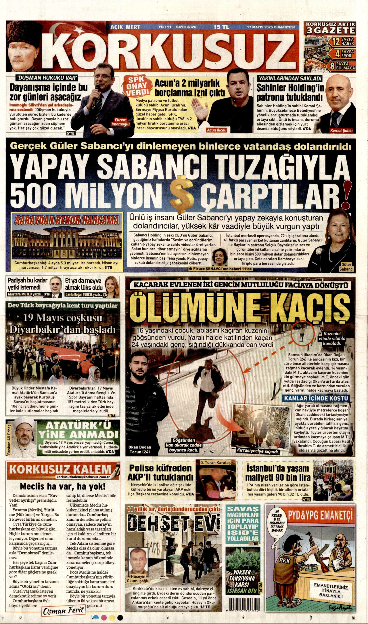 KORKUSUZ gazetesinin 17 Mayıs 2025 tarihli birinci sayfası