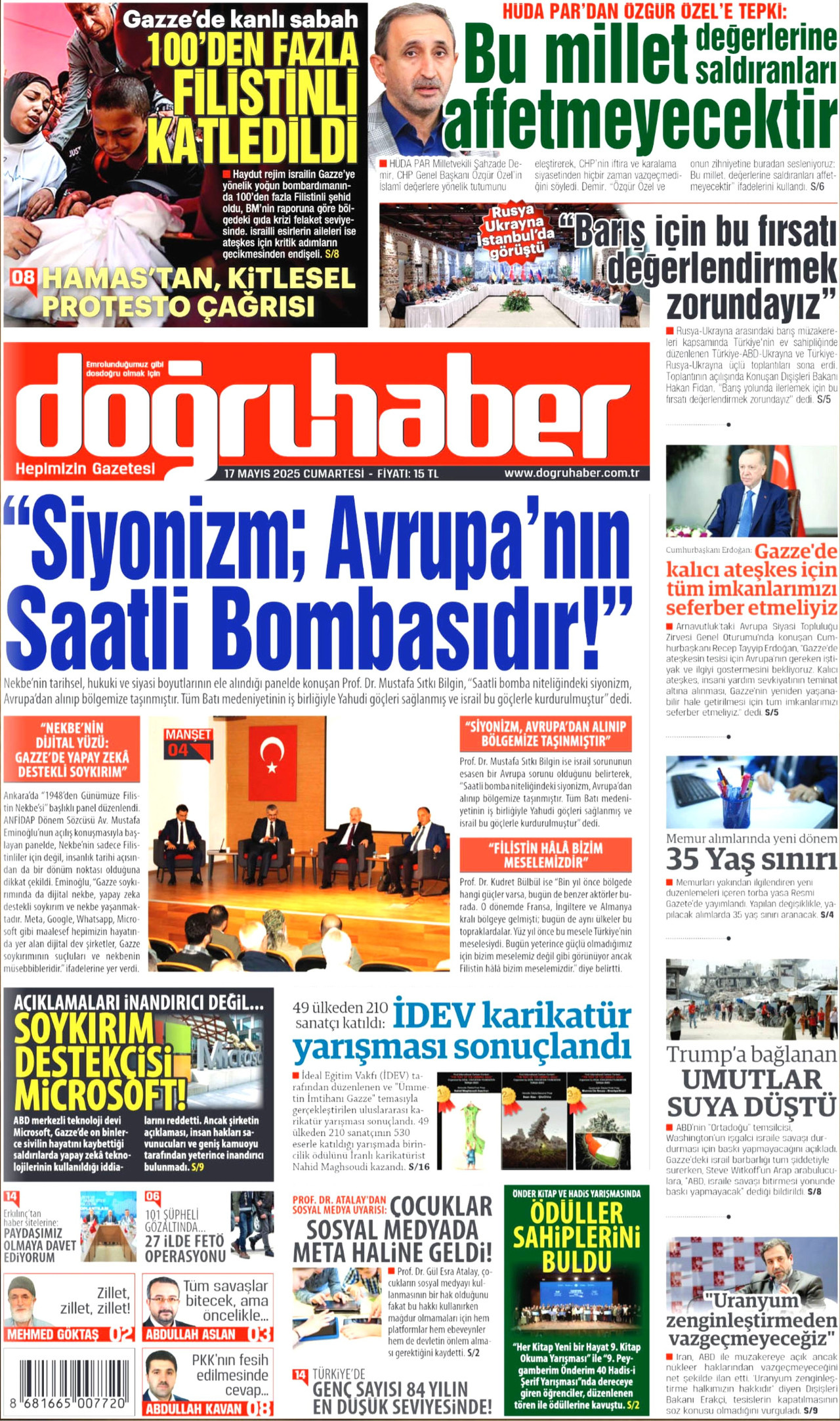 DOĞRU HABER gazetesinin 17 Mayıs 2025 tarihli birinci sayfası