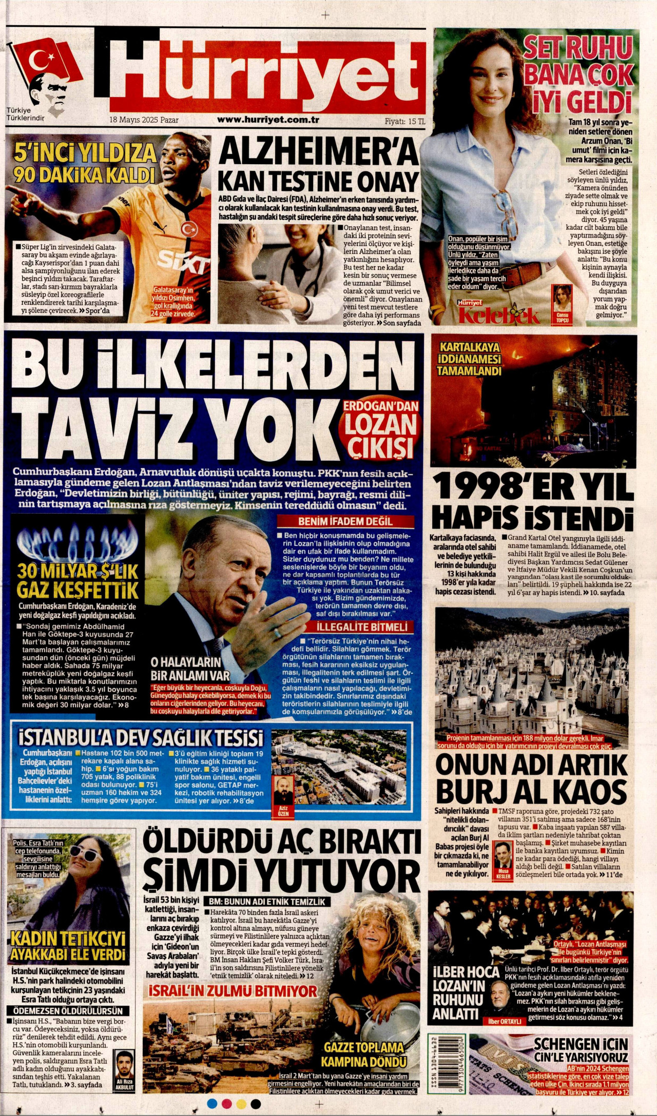 HÜRRİYET gazetesinin 18 Mayıs 2025 tarihli birinci sayfası