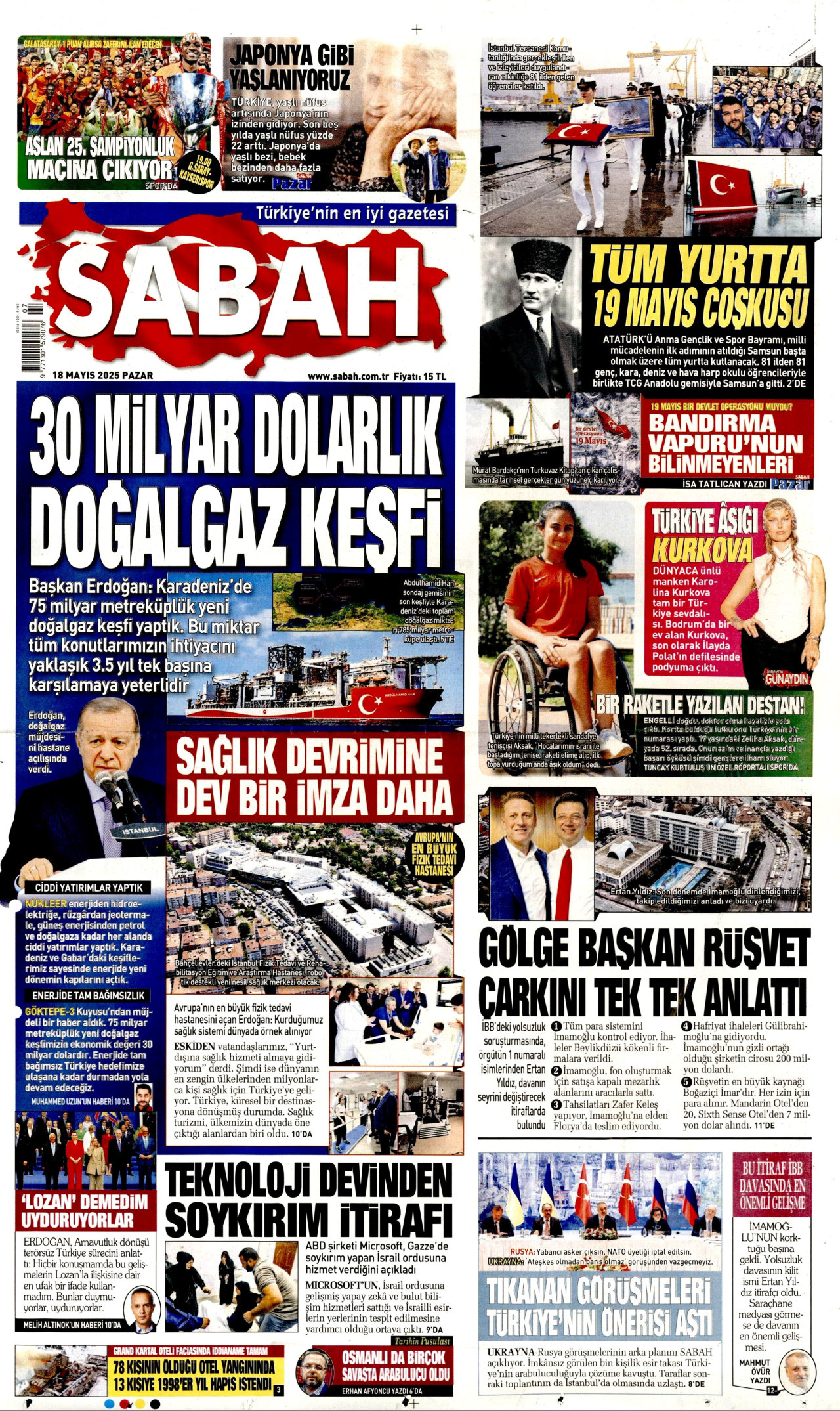 SABAH gazetesinin 18 Mayıs 2025 tarihli birinci sayfası