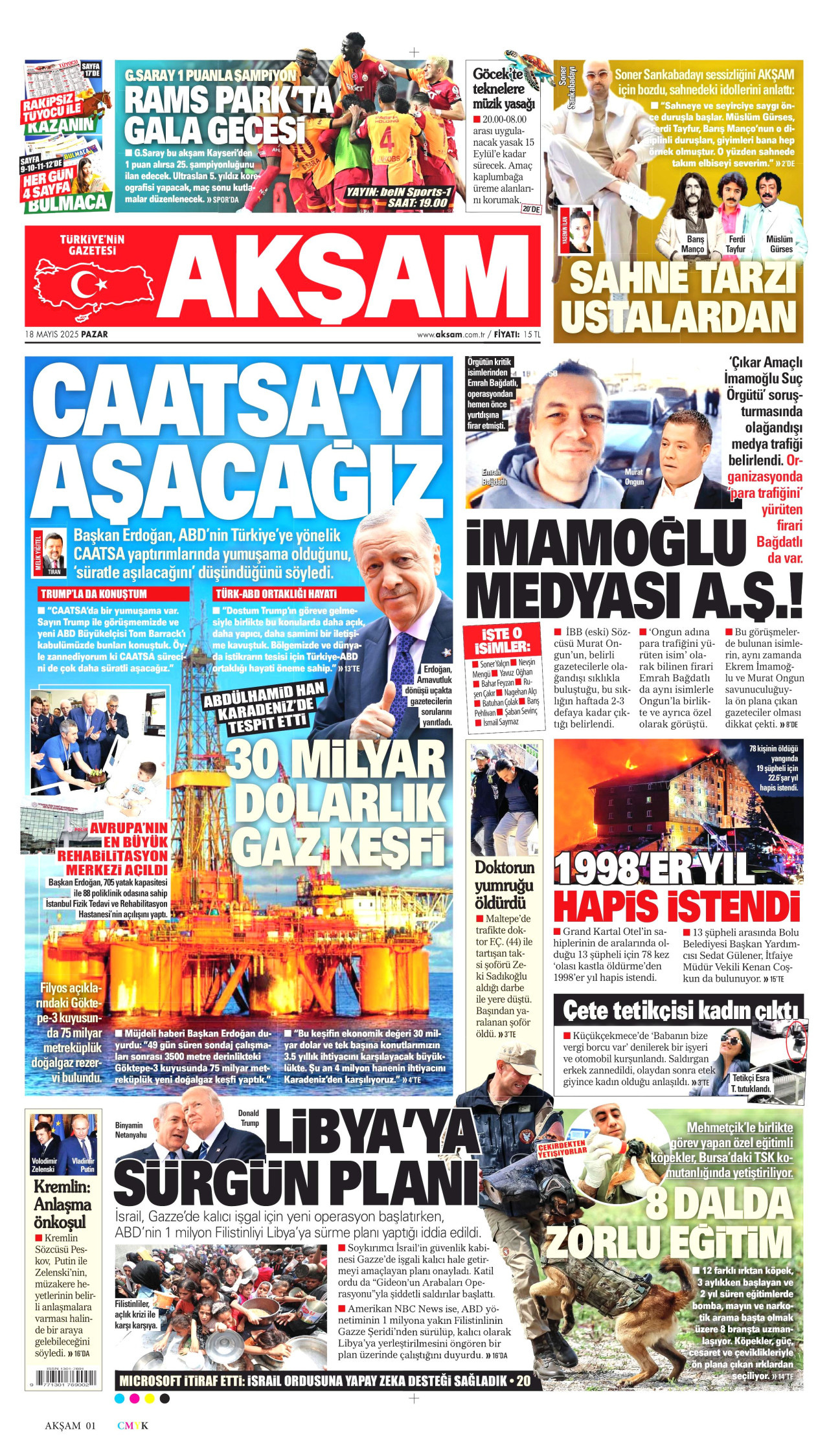 AKŞAM gazetesinin 18 Mayıs 2025 tarihli birinci sayfası