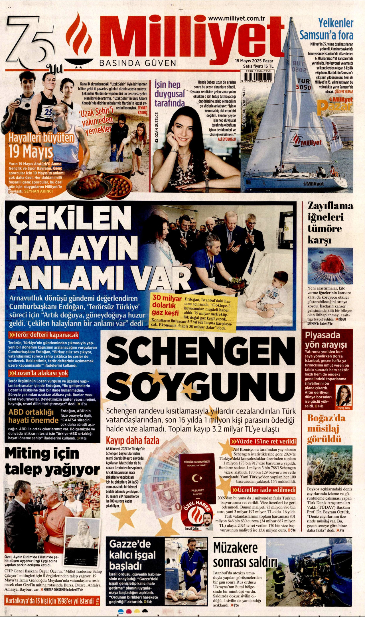 MİLLİYET gazetesinin 18 Mayıs 2025 tarihli birinci sayfası