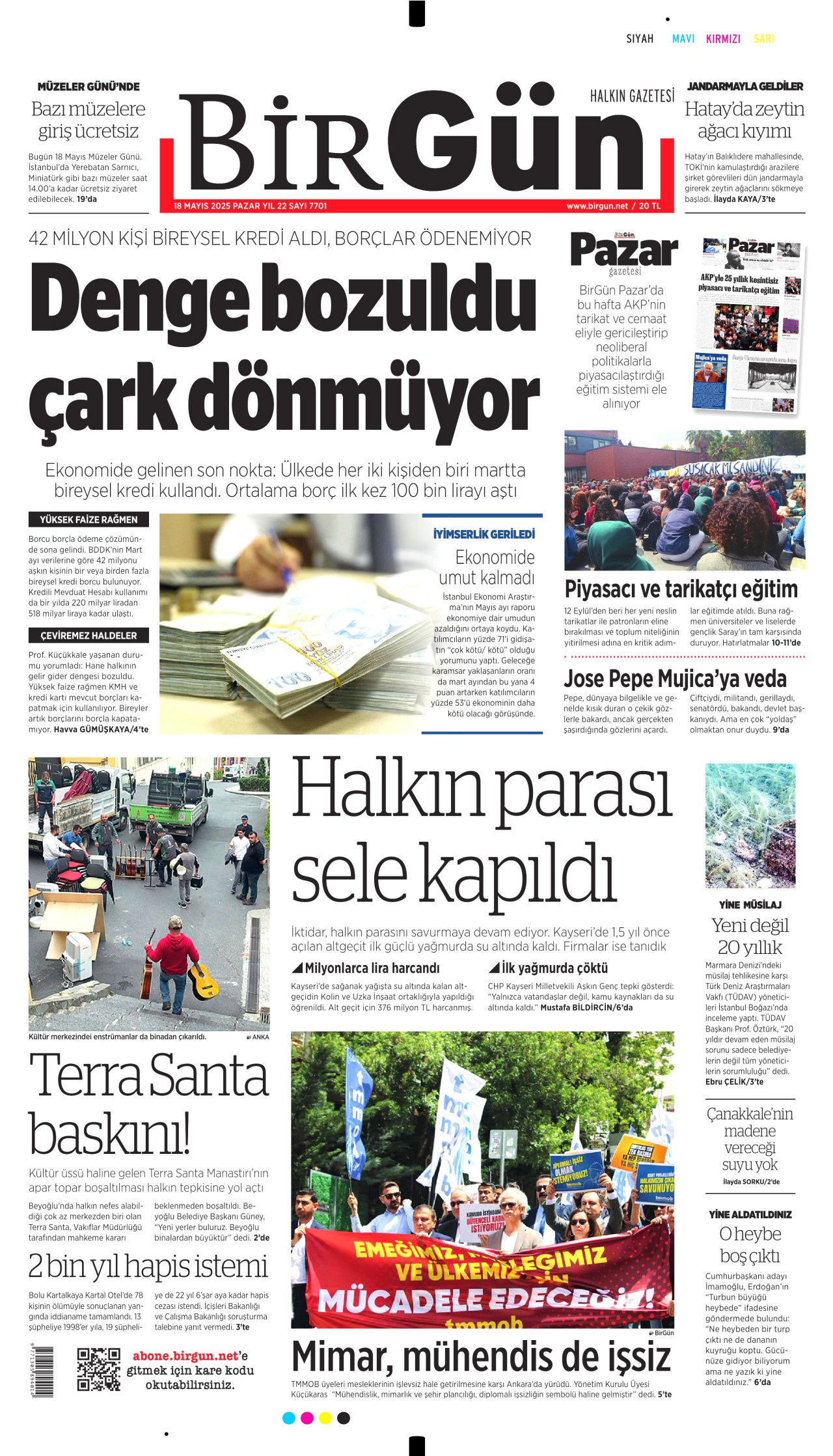 BİRGÜN gazetesinin 18 Mayıs 2025 tarihli birinci sayfası