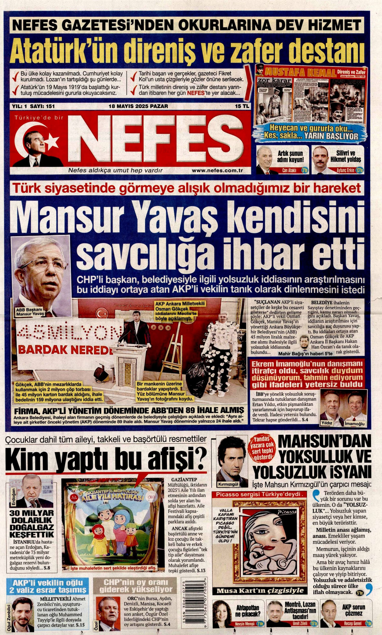 NEFES gazetesinin 18 Mayıs 2025 tarihli birinci sayfası