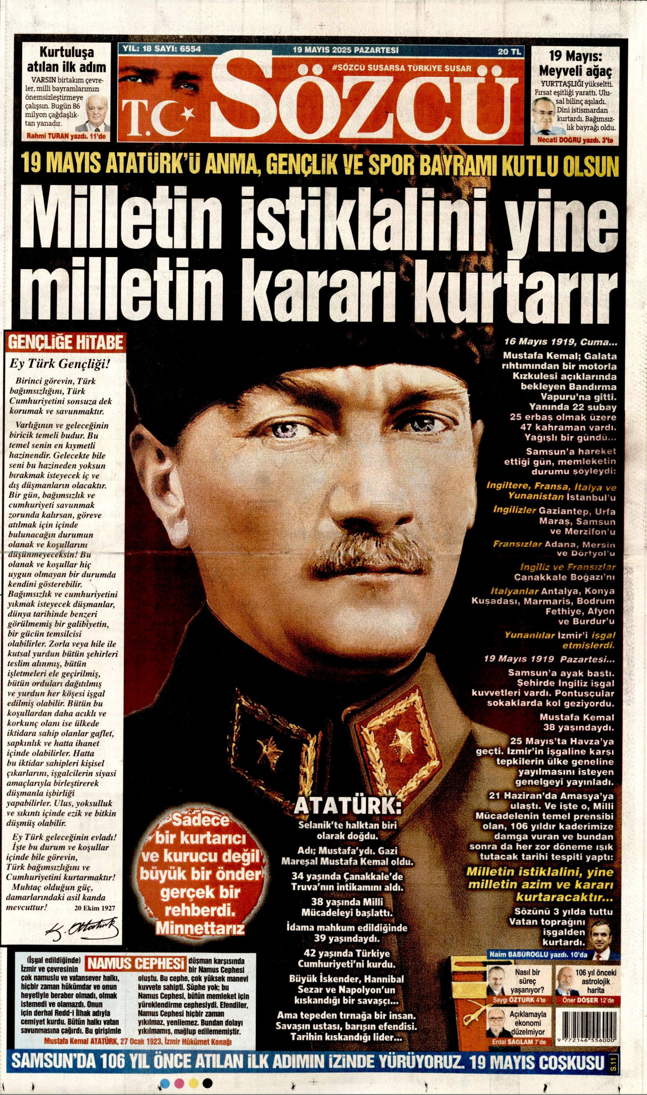 SÖZCÜ gazetesinin 19 Mayıs 2025 tarihli birinci sayfası