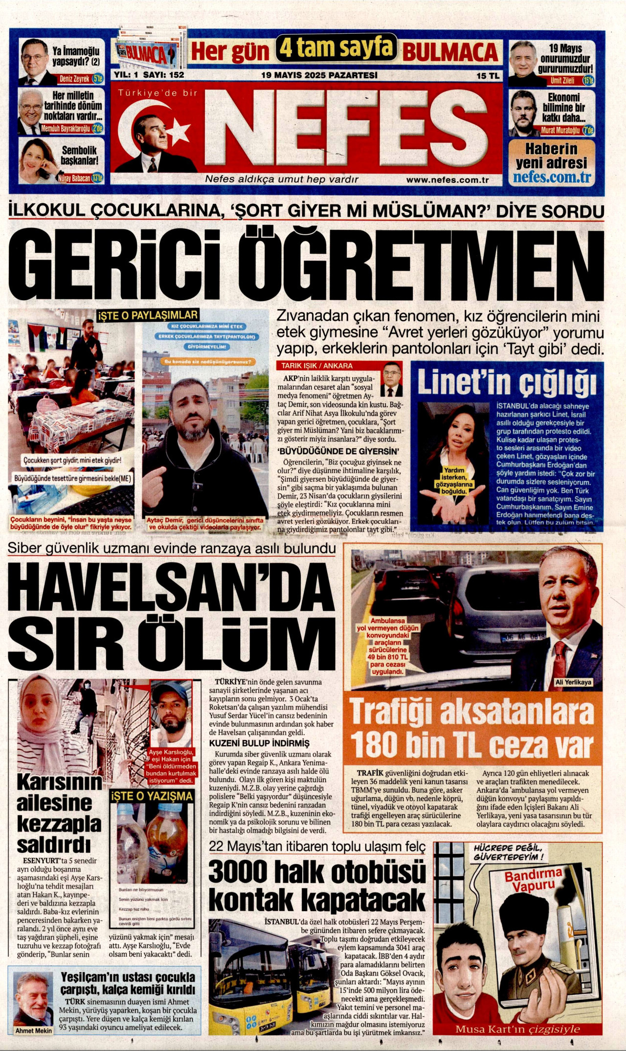 NEFES gazetesinin 19 Mayıs 2025 tarihli birinci sayfası