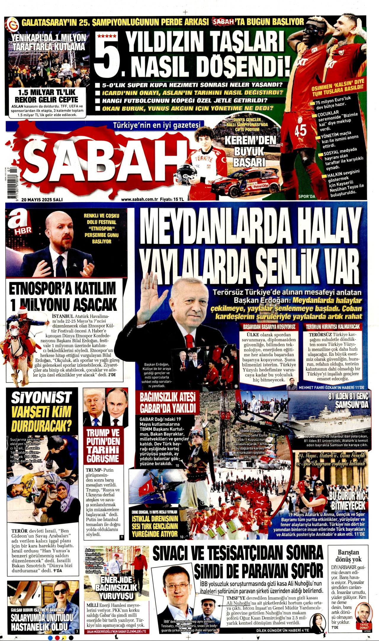 SABAH gazetesinin 20 Mayıs 2025 tarihli birinci sayfası