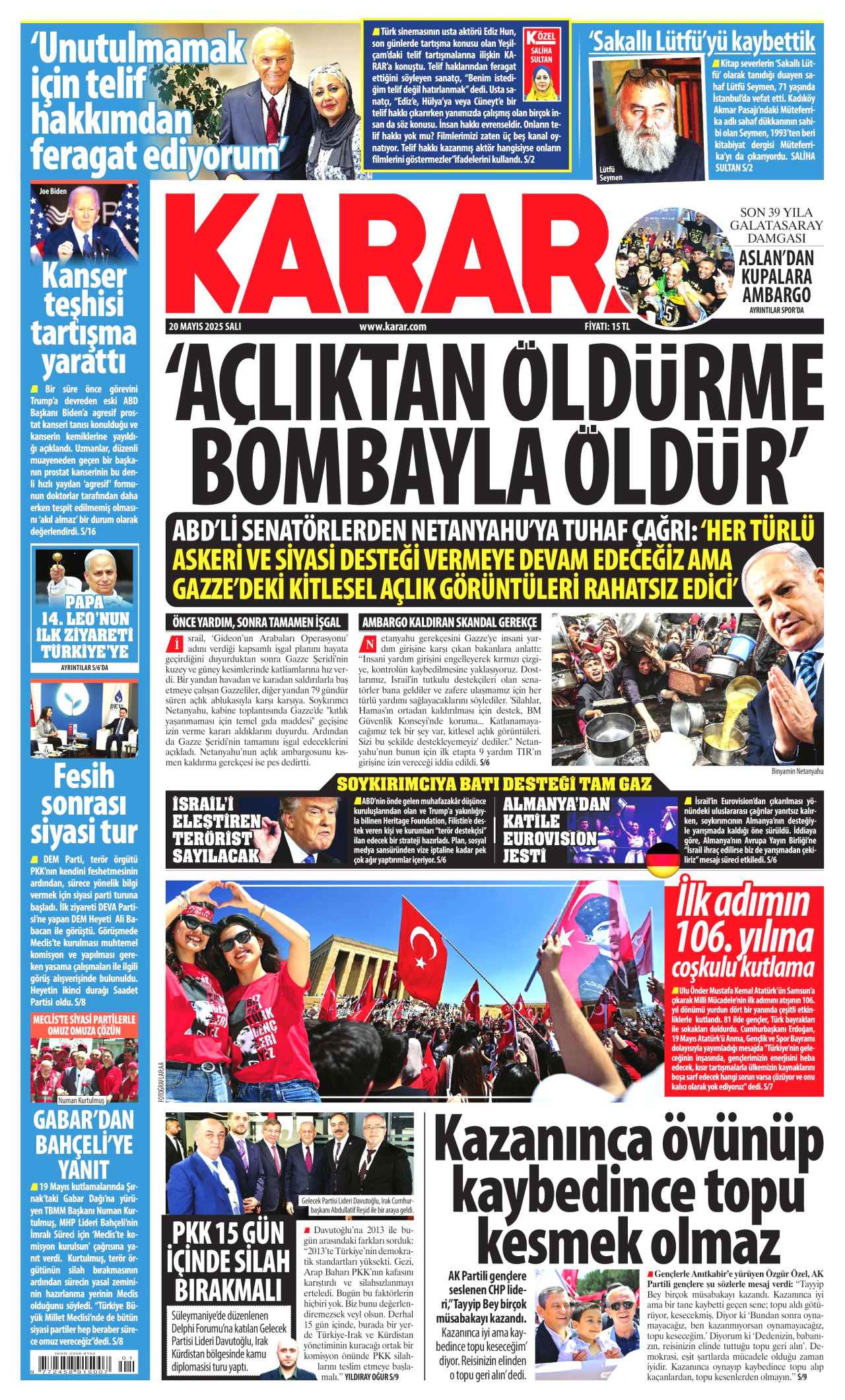 KARAR gazetesinin 20 Mayıs 2025 tarihli birinci sayfası