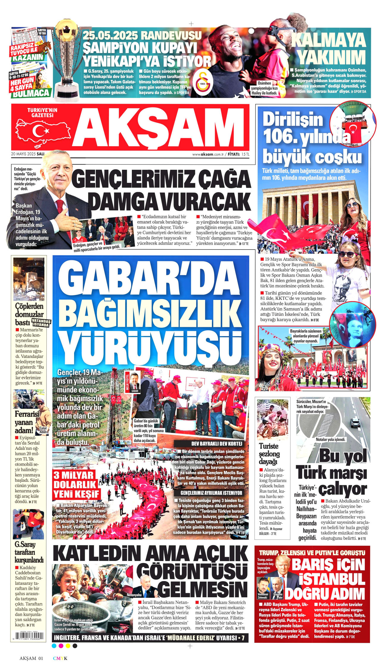 AKŞAM gazetesinin 20 Mayıs 2025 tarihli birinci sayfası