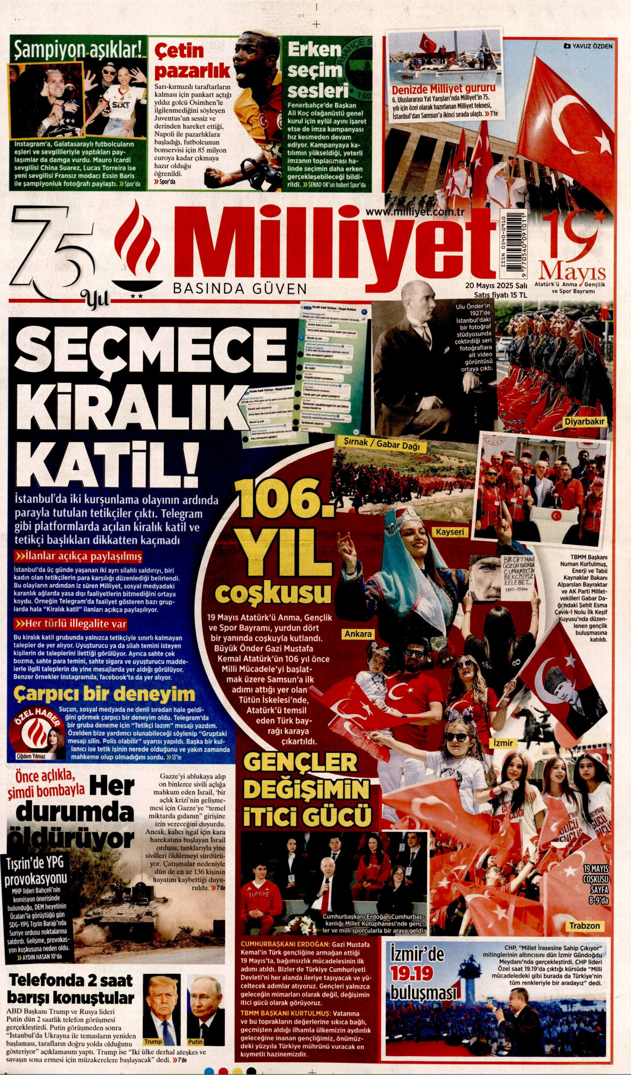 MİLLİYET gazetesinin 20 Mayıs 2025 tarihli birinci sayfası