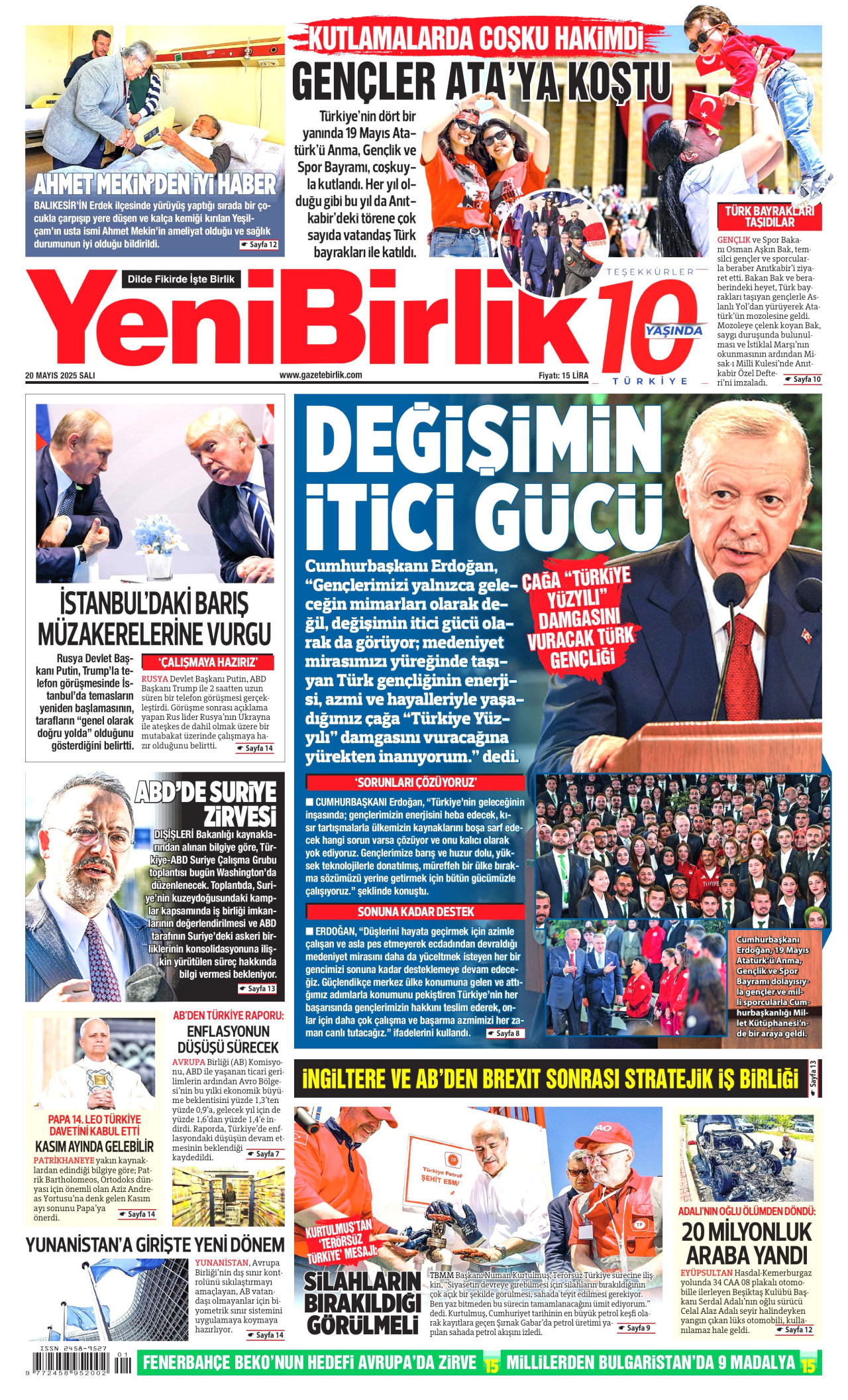 YENİBİRLİK gazetesinin 20 Mayıs 2025 tarihli birinci sayfası
