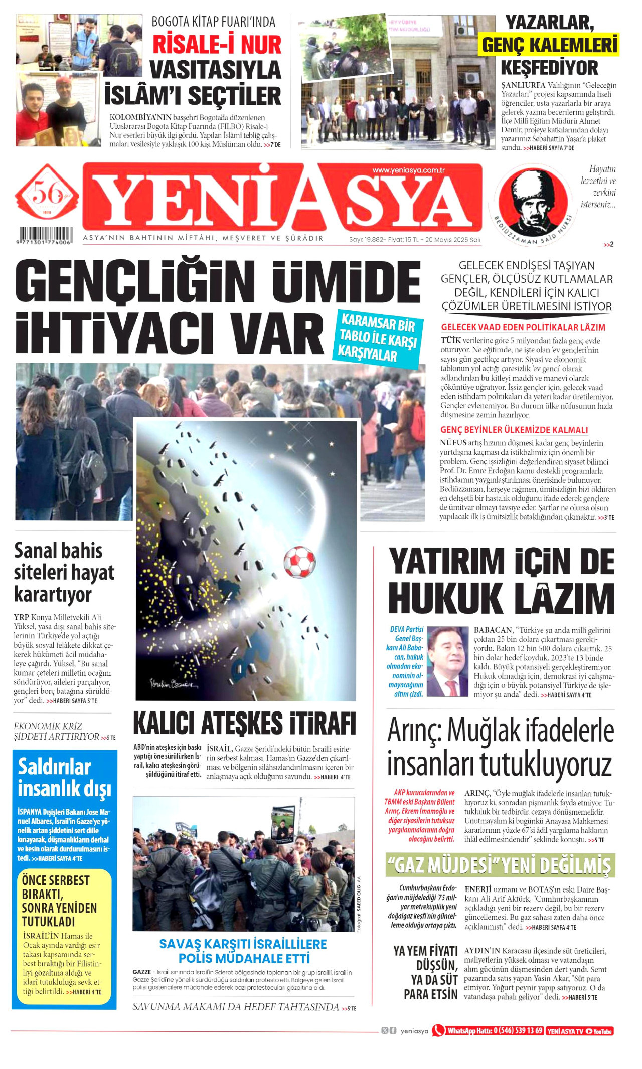 YENİ ASYA gazetesinin 20 Mayıs 2025 tarihli birinci sayfası