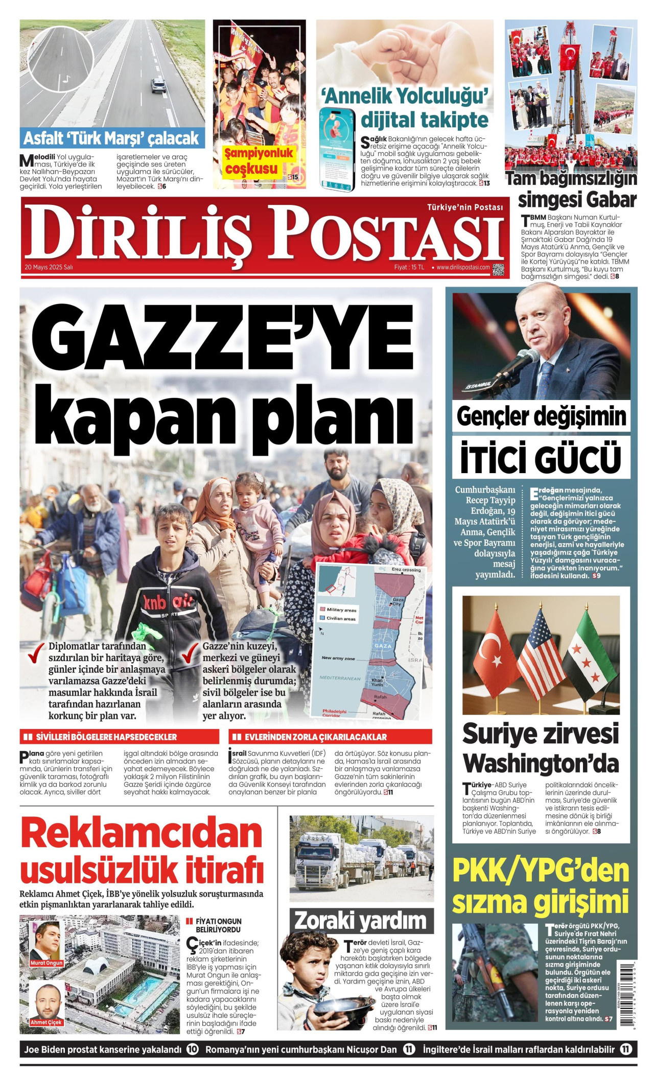 DİRİLİŞ POSTASI gazetesinin 20 Mayıs 2025 tarihli birinci sayfası