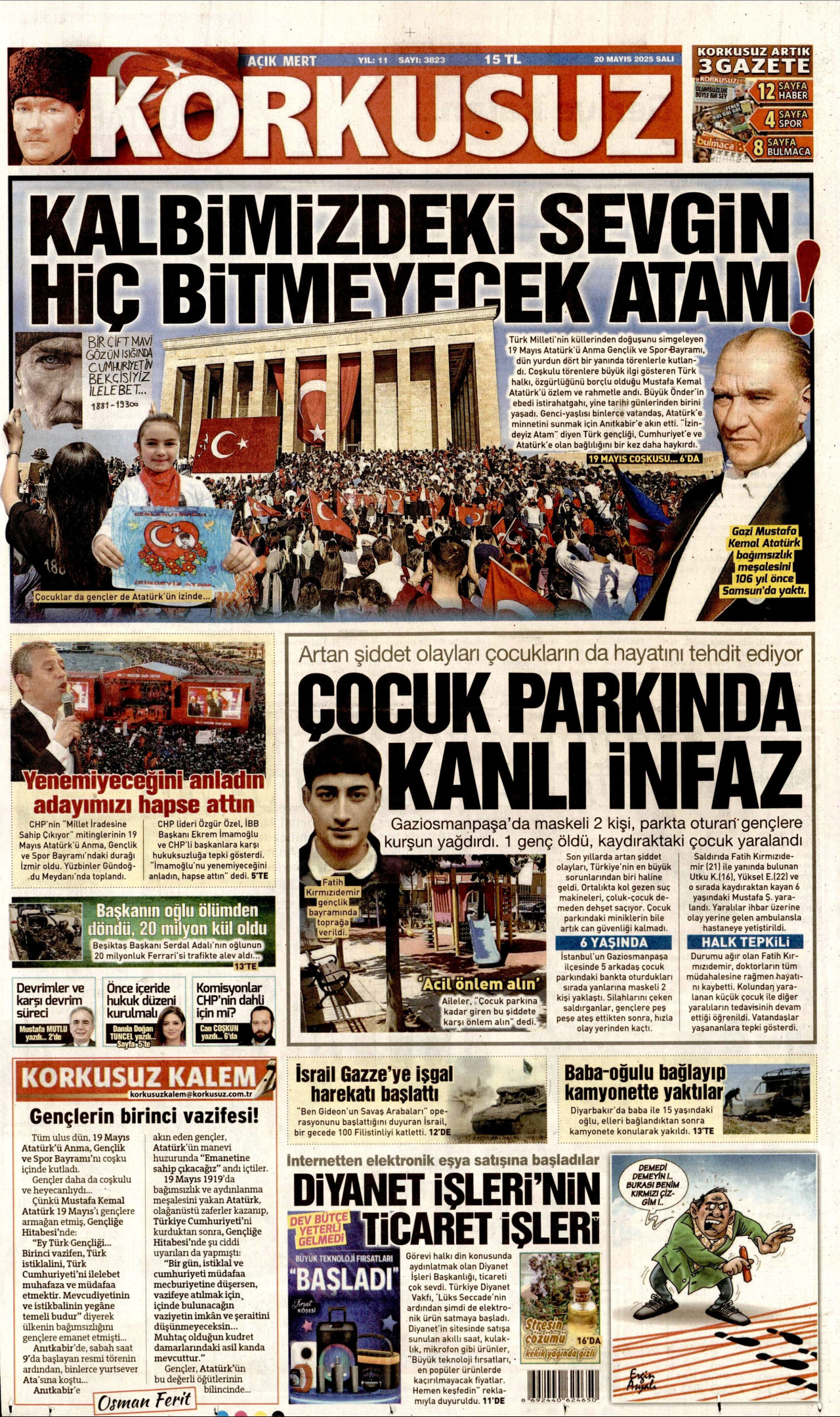 KORKUSUZ gazetesinin 20 Mayıs 2025 tarihli birinci sayfası