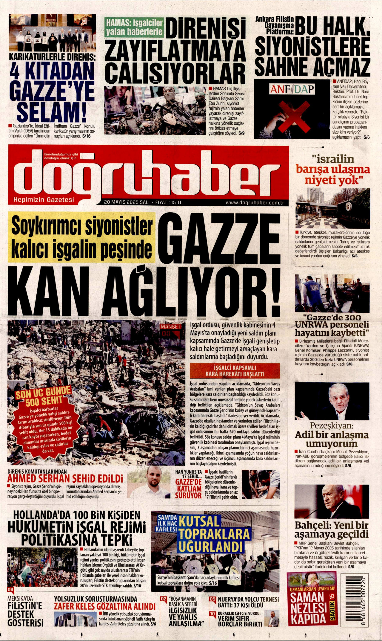 DOĞRU HABER gazetesinin 20 Mayıs 2025 tarihli birinci sayfası