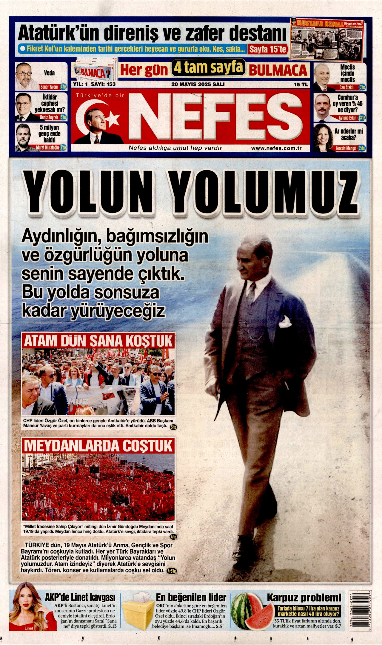 NEFES gazetesinin 20 Mayıs 2025 tarihli birinci sayfası