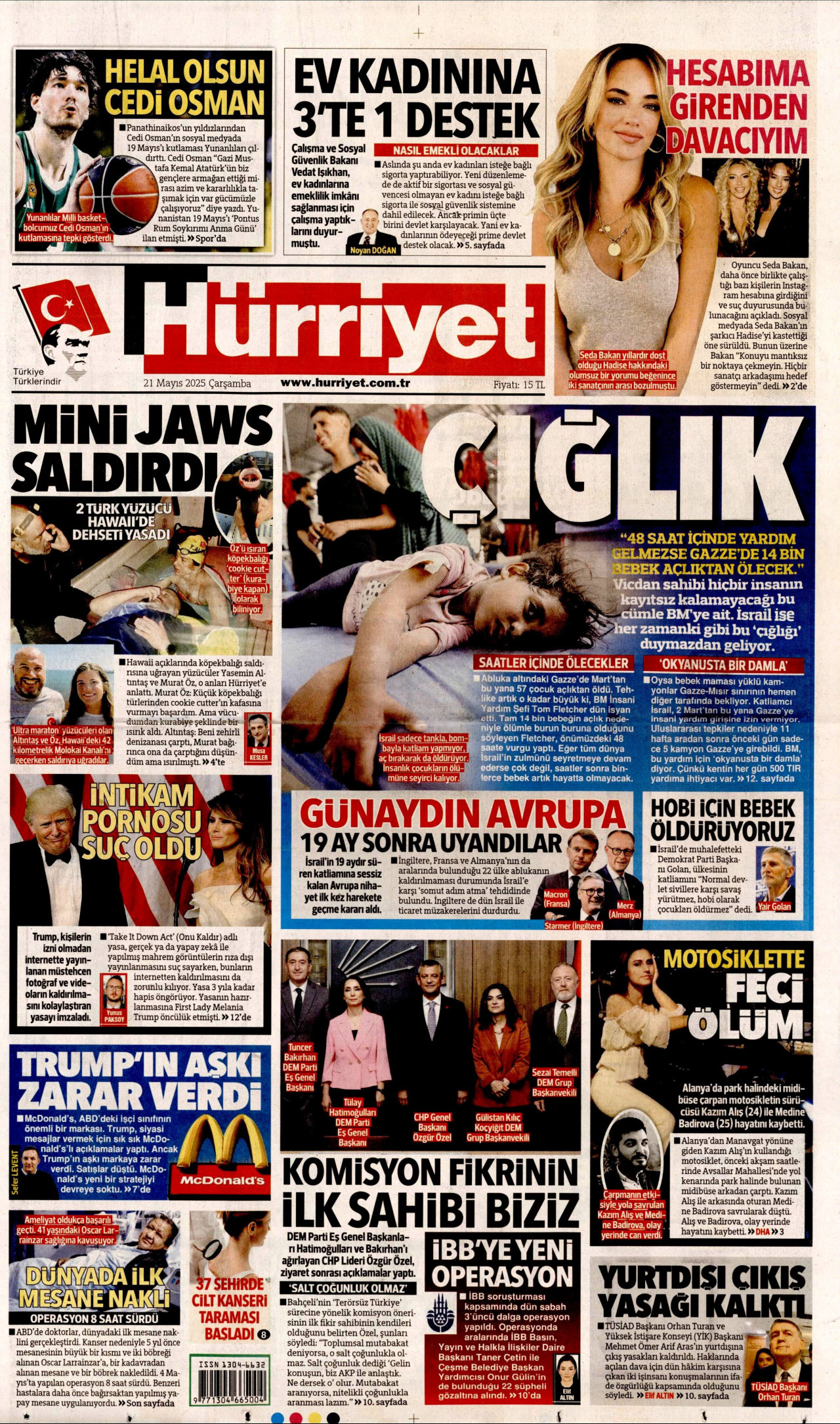 HÜRRİYET gazetesinin 21 Mayıs 2025 tarihli birinci sayfası
