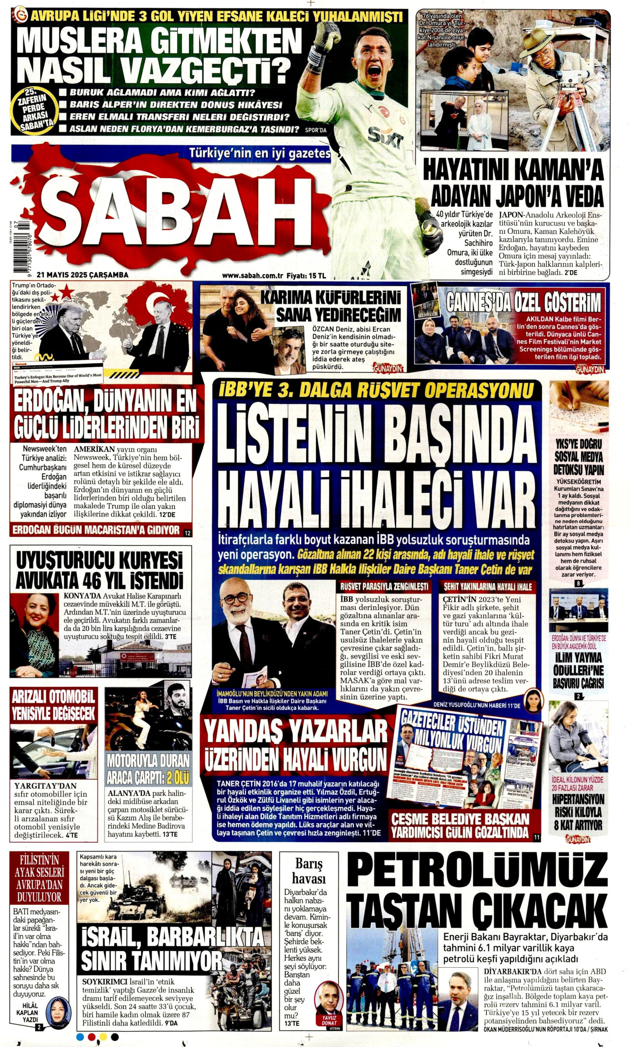 SABAH gazetesinin 21 Mayıs 2025 tarihli birinci sayfası