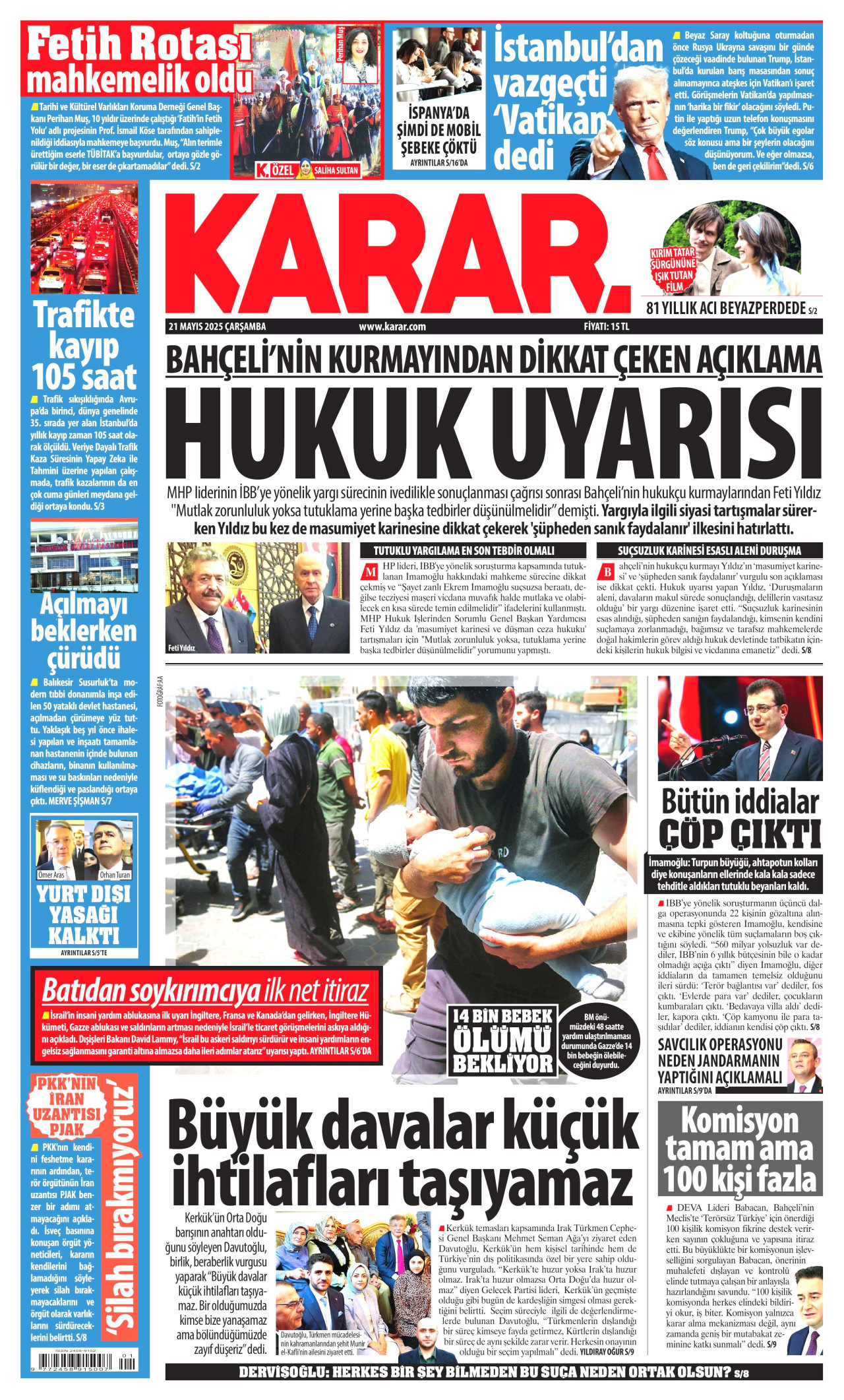 KARAR gazetesinin 21 Mayıs 2025 tarihli birinci sayfası