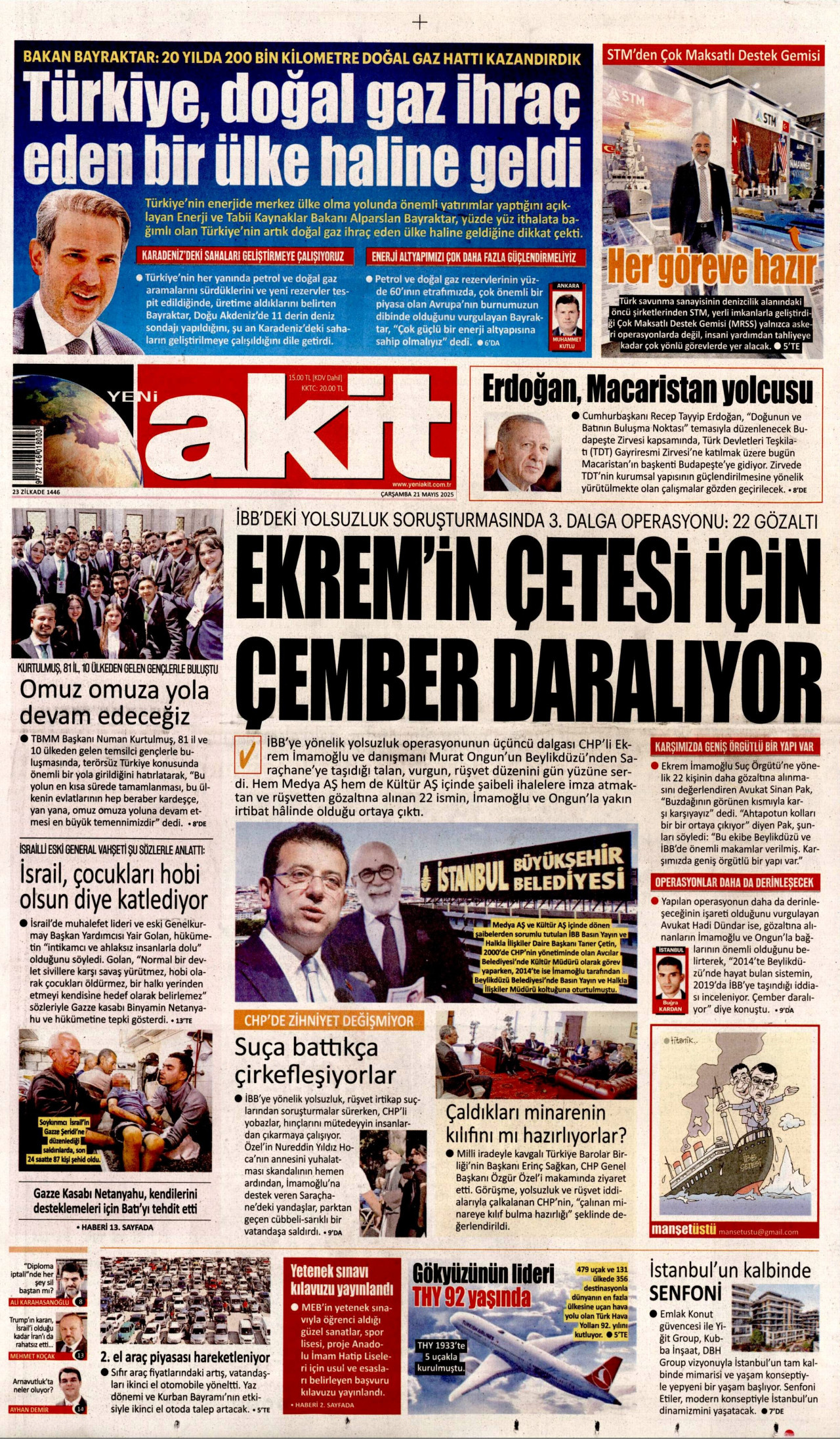 YENİ AKİT gazetesinin 21 Mayıs 2025 tarihli birinci sayfası