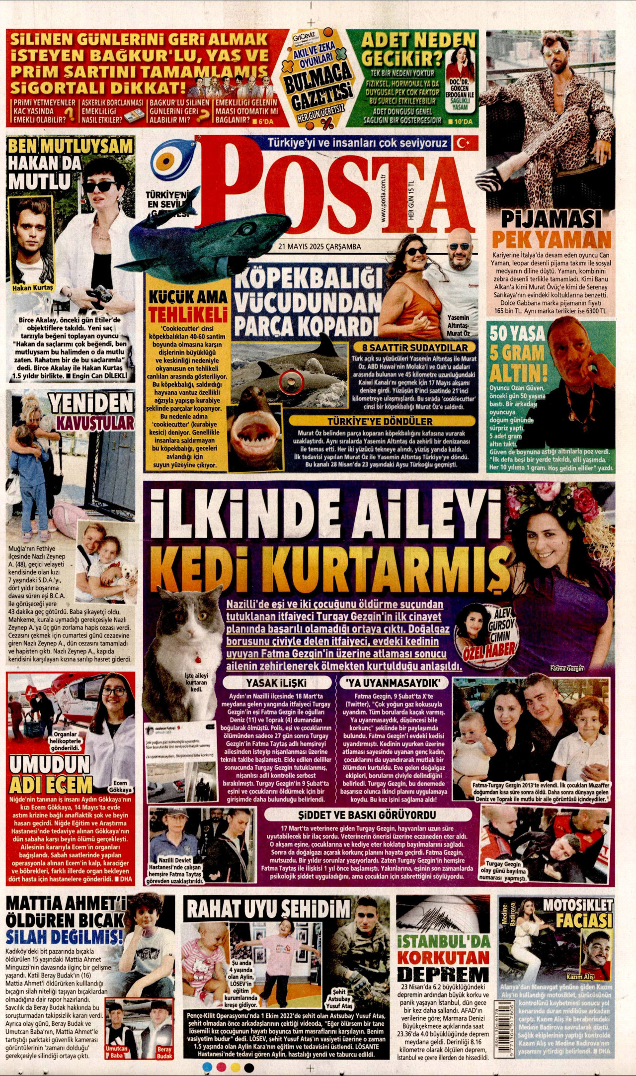 POSTA gazetesinin 21 Mayıs 2025 tarihli birinci sayfası