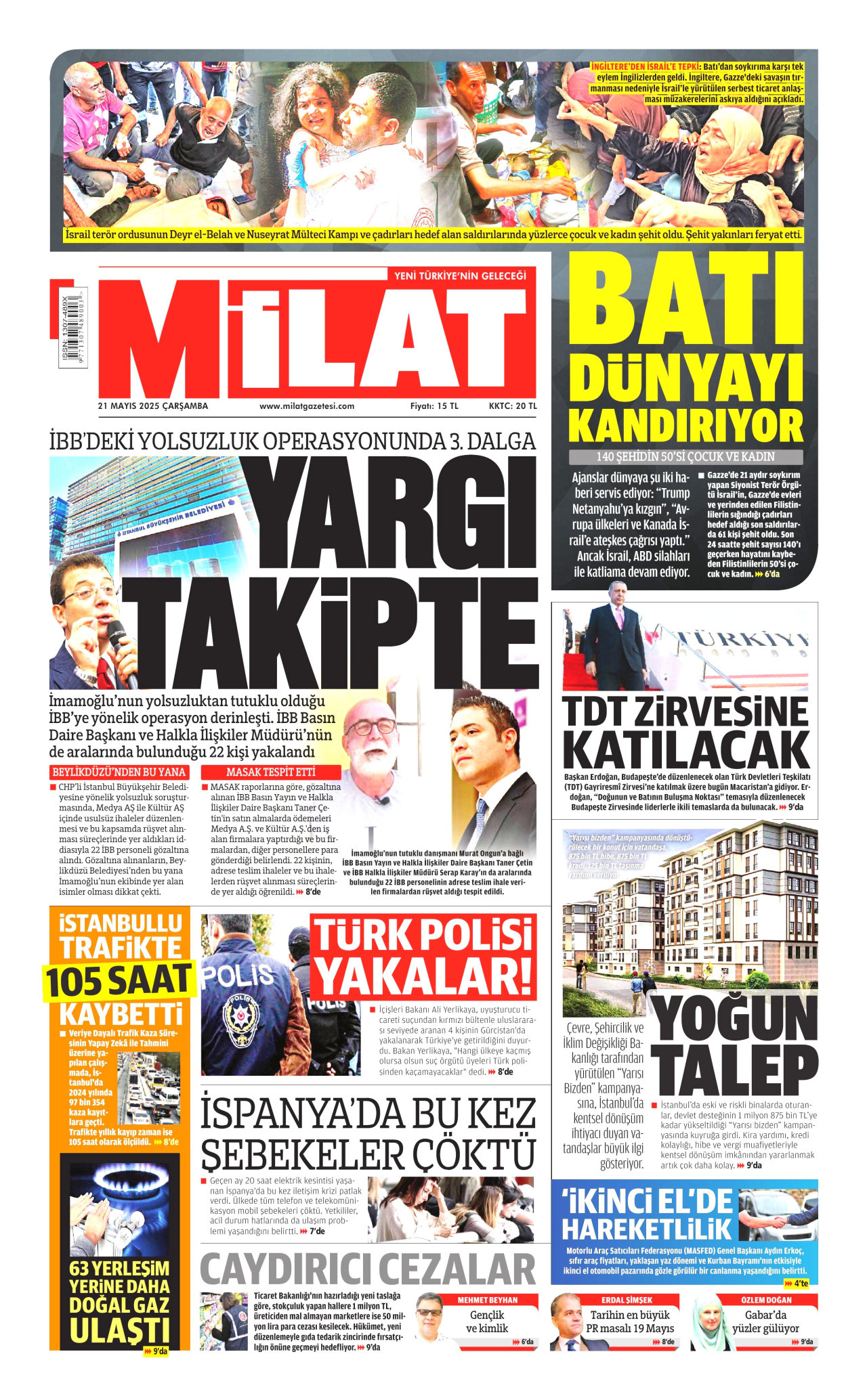 MİLAT gazetesinin 21 Mayıs 2025 tarihli birinci sayfası
