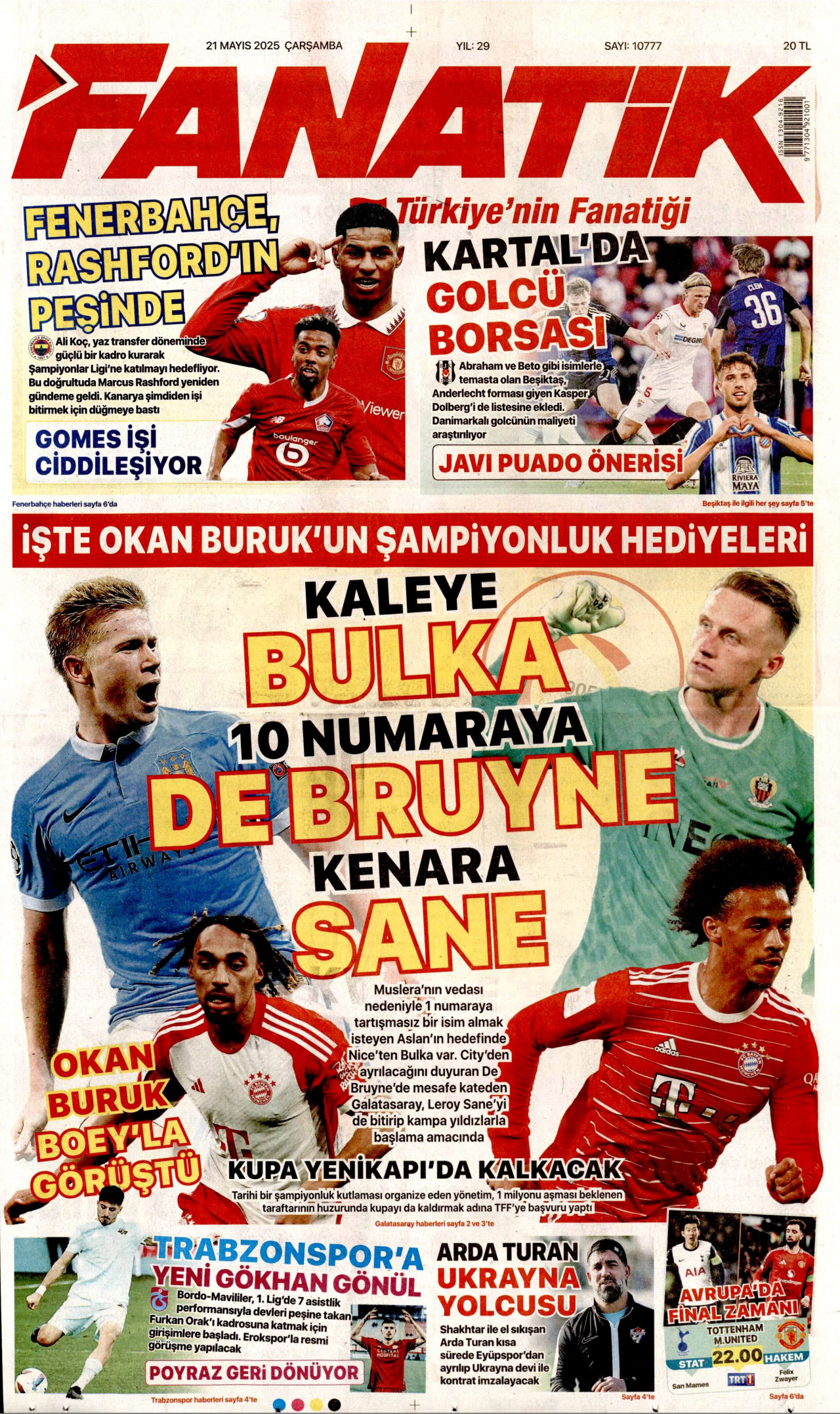 FANATİK gazetesinin 21 Mayıs 2025 tarihli birinci sayfası