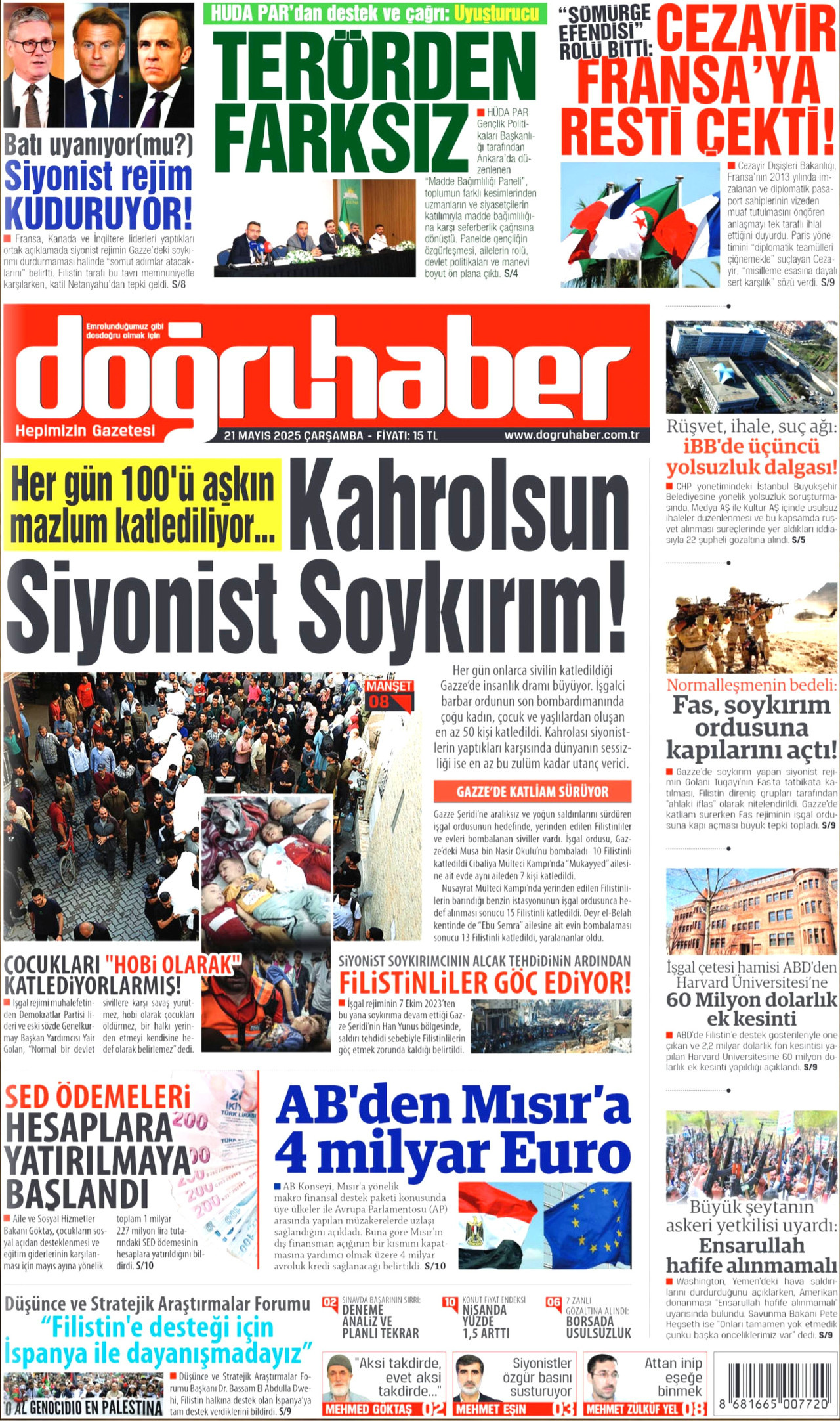 DOĞRU HABER gazetesinin 21 Mayıs 2025 tarihli birinci sayfası