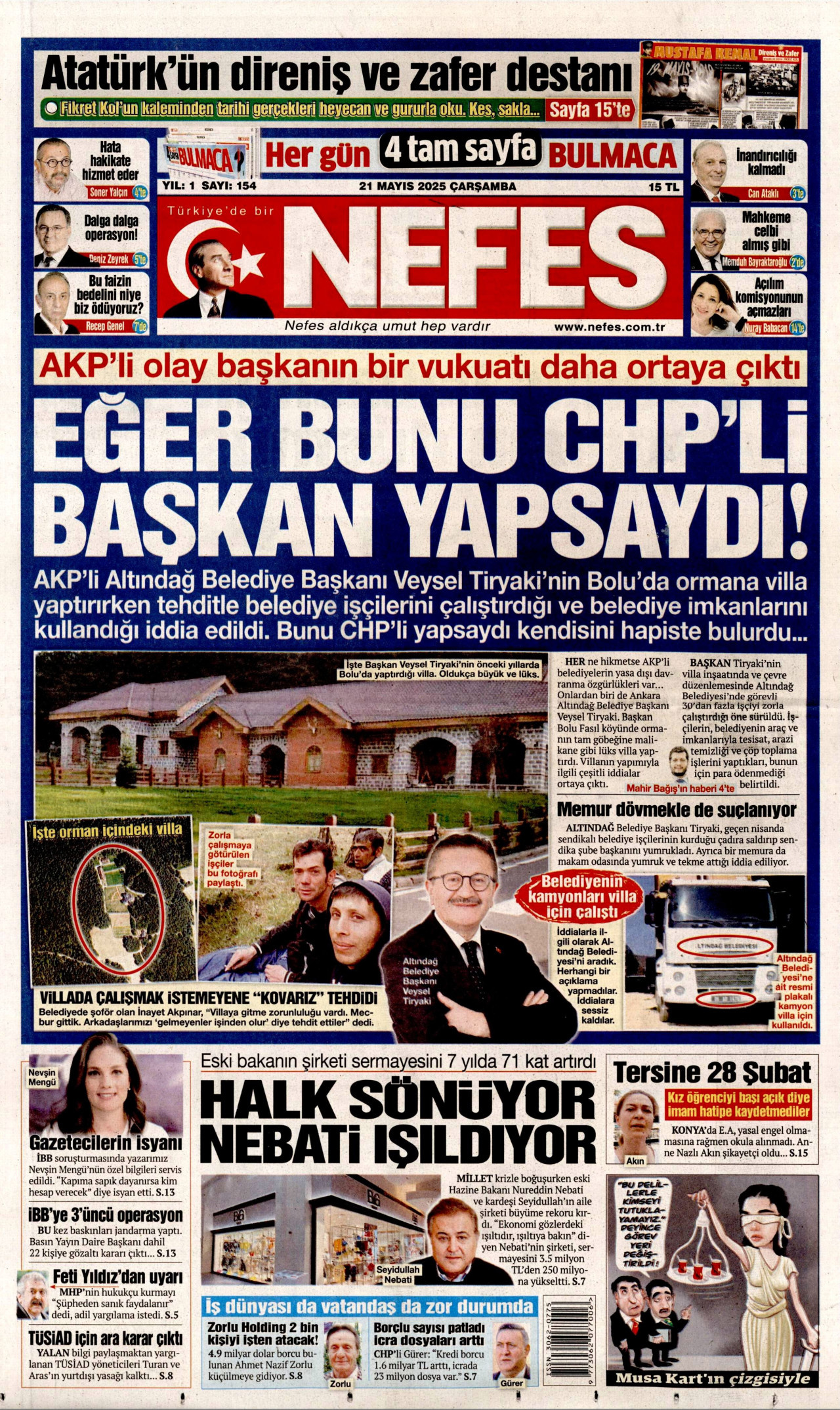 NEFES gazetesinin 21 Mayıs 2025 tarihli birinci sayfası