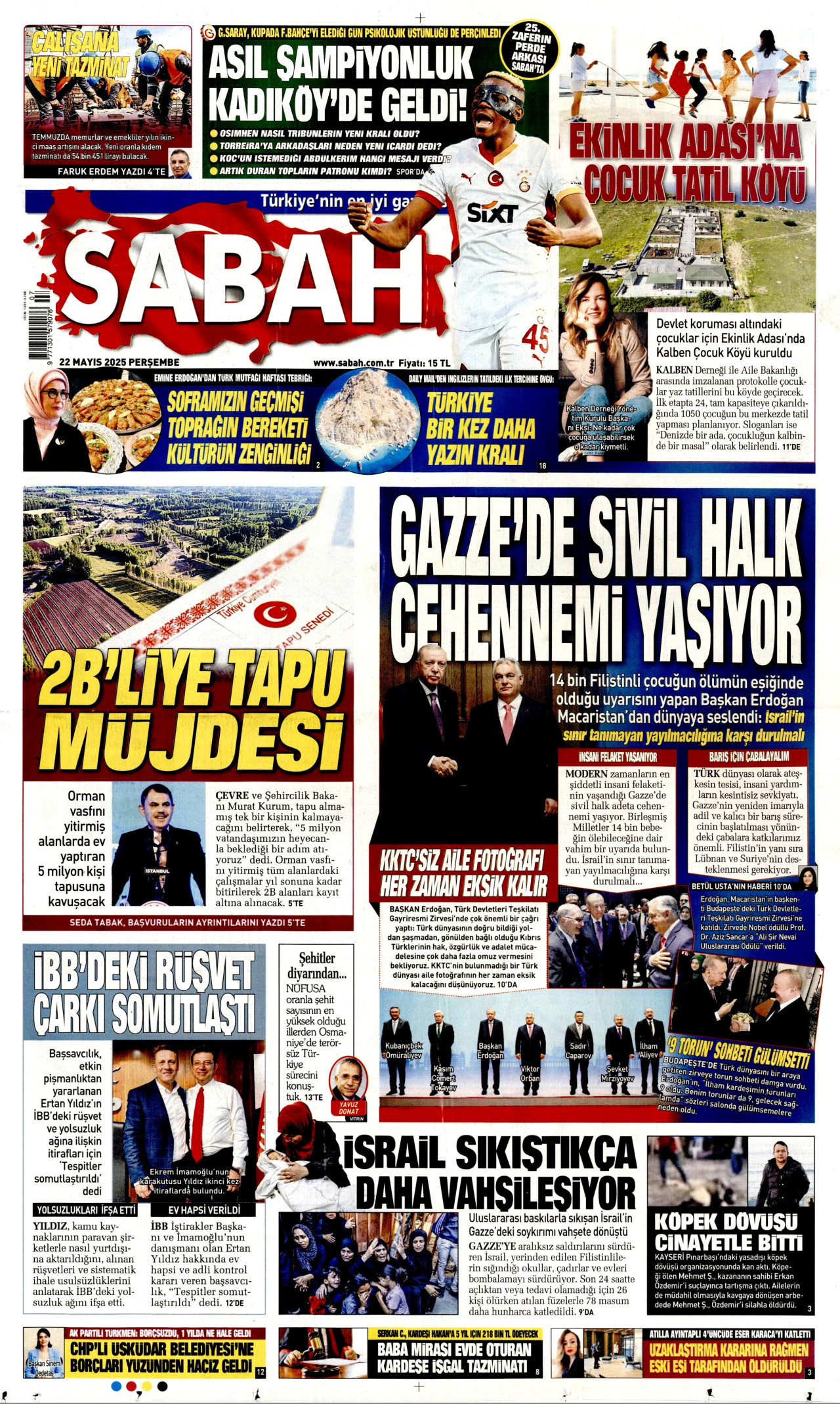 SABAH gazetesinin 22 Mayıs 2025 tarihli birinci sayfası
