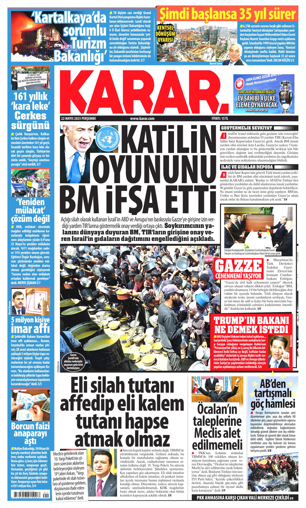KARAR gazetesinin 22 Mayıs 2025 tarihli birinci sayfası