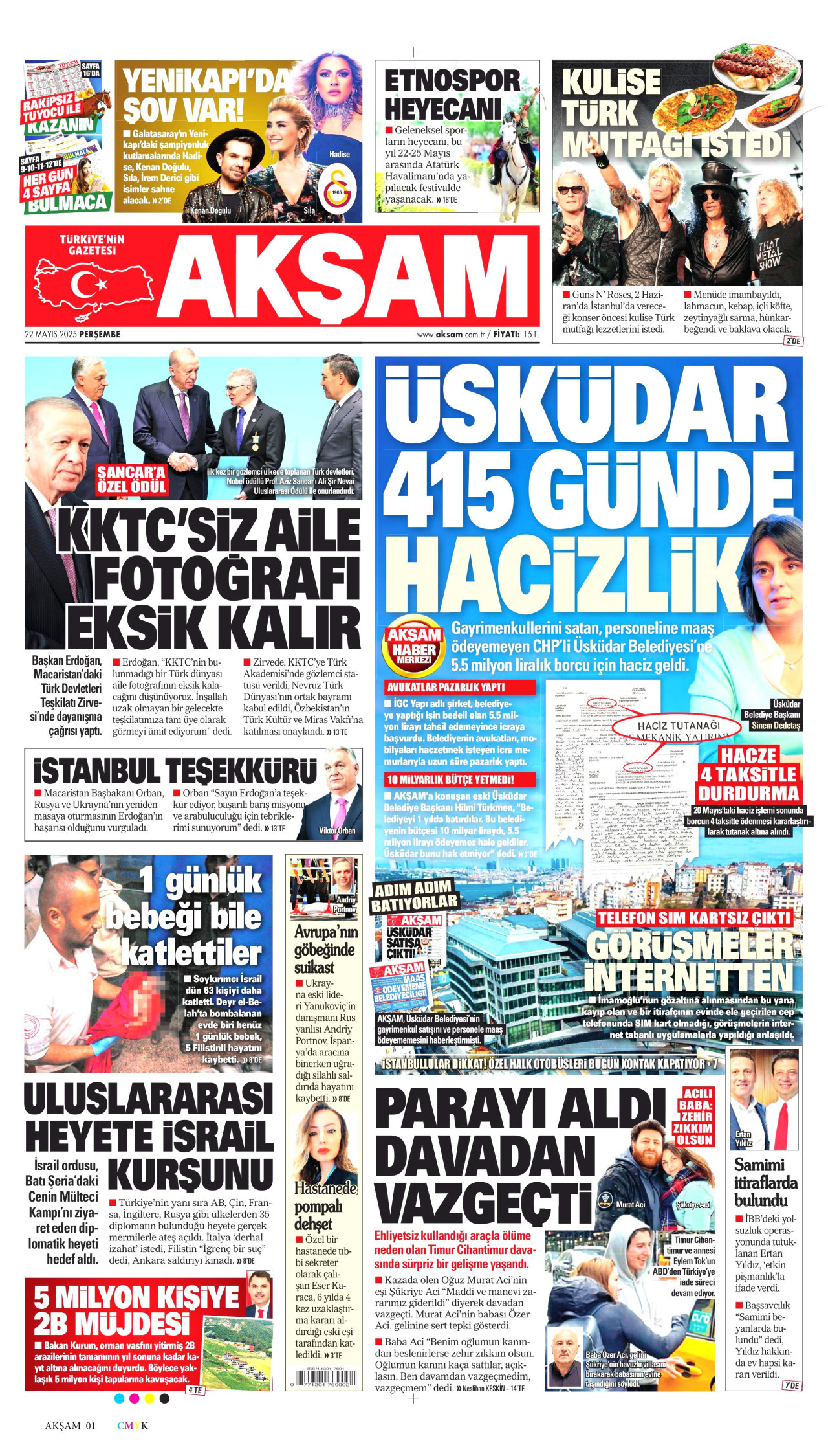 AKŞAM gazetesinin 22 Mayıs 2025 tarihli birinci sayfası