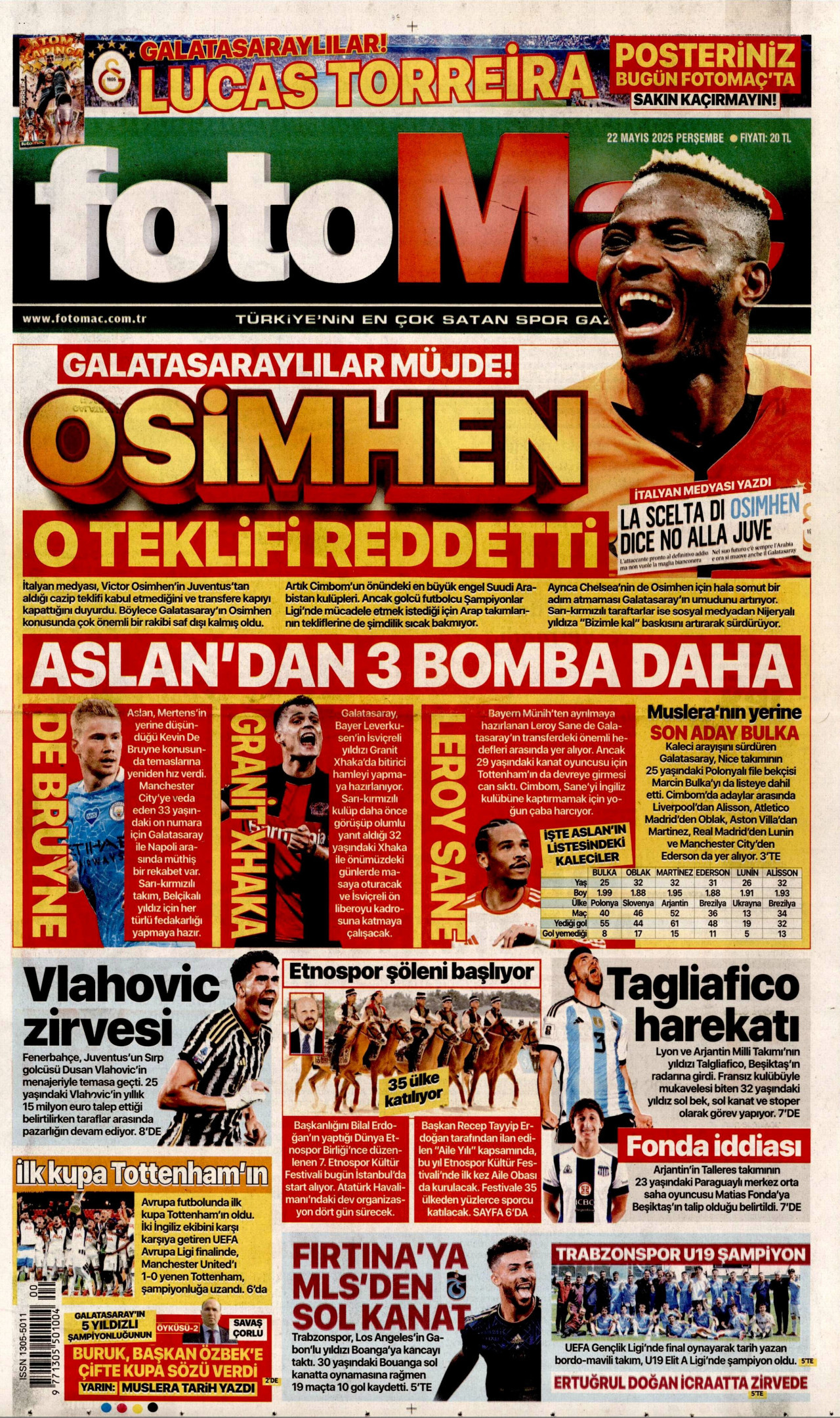 FOTOMAÇ gazetesinin 22 Mayıs 2025 tarihli birinci sayfası