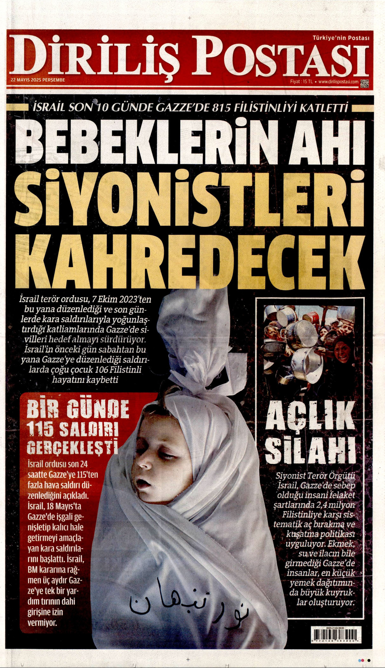 DİRİLİŞ POSTASI gazetesinin 22 Mayıs 2025 tarihli birinci sayfası