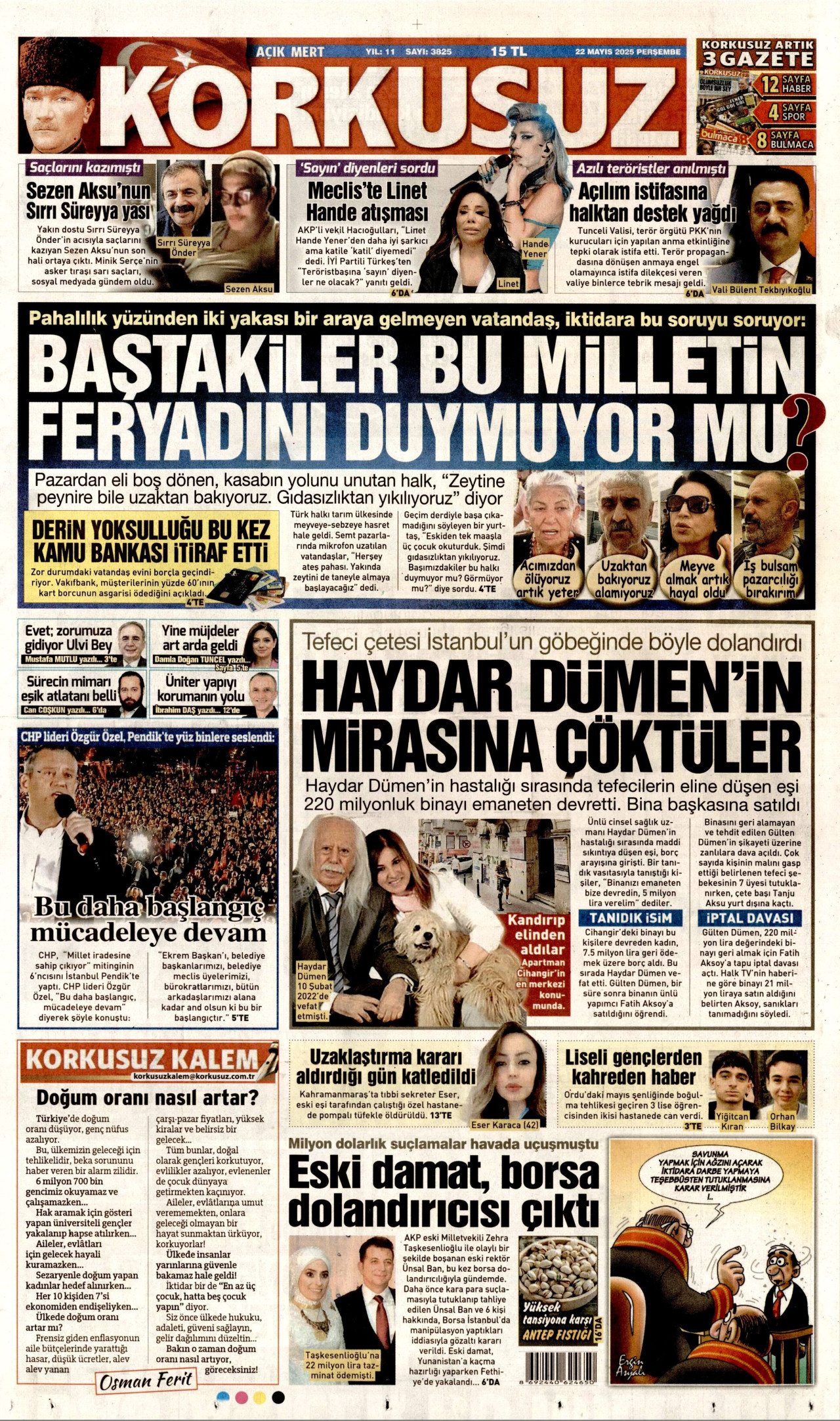 KORKUSUZ gazetesinin 22 Mayıs 2025 tarihli birinci sayfası