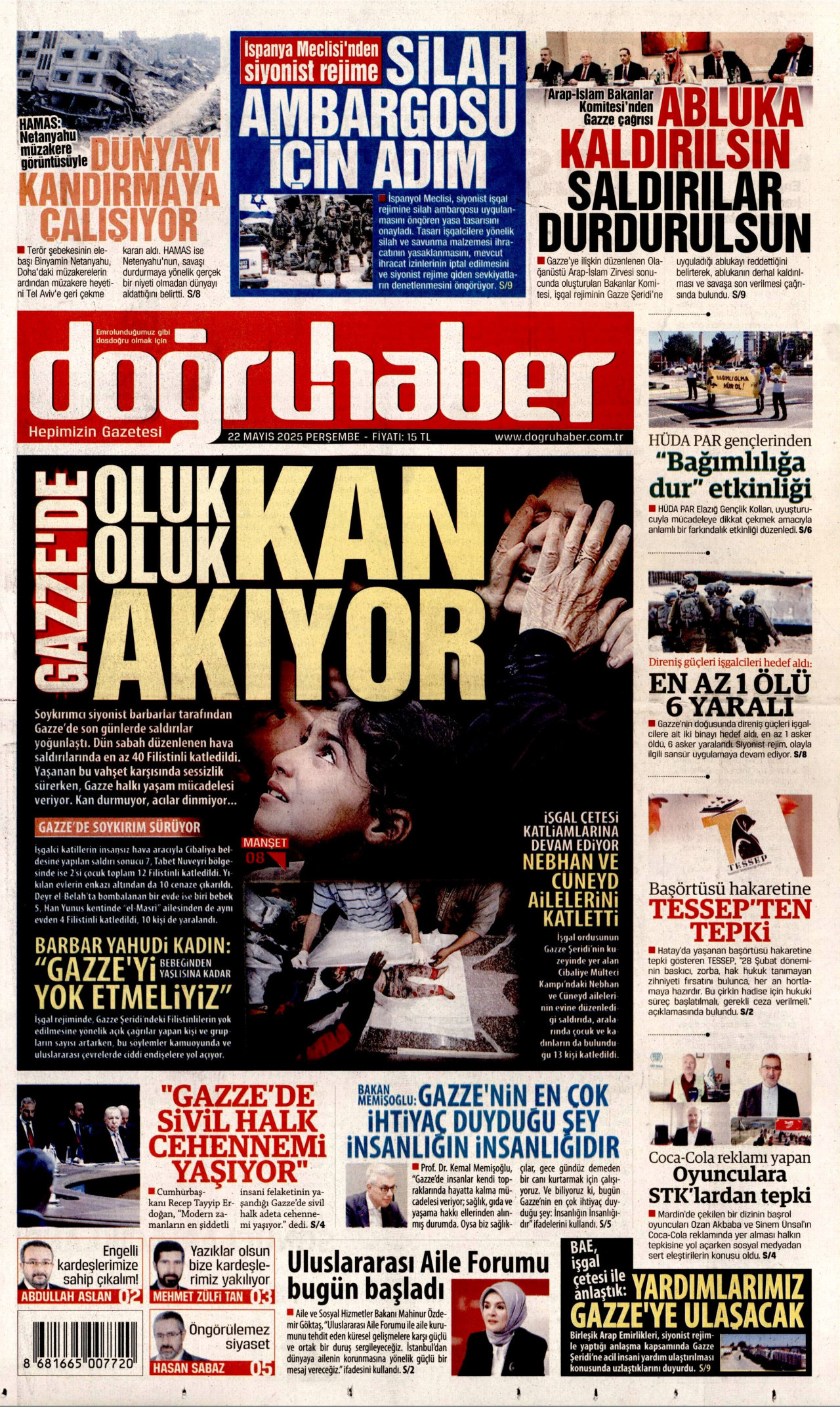 DOĞRU HABER gazetesinin 22 Mayıs 2025 tarihli birinci sayfası