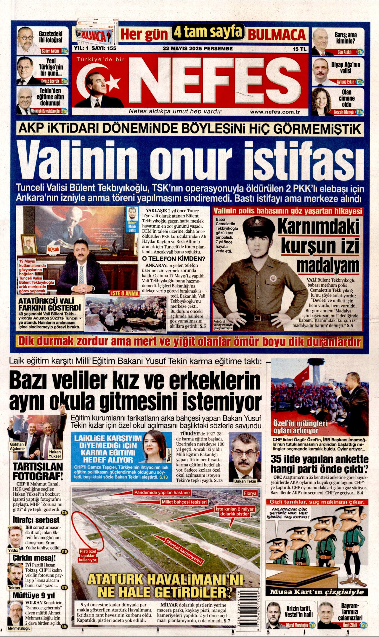 NEFES gazetesinin 22 Mayıs 2025 tarihli birinci sayfası