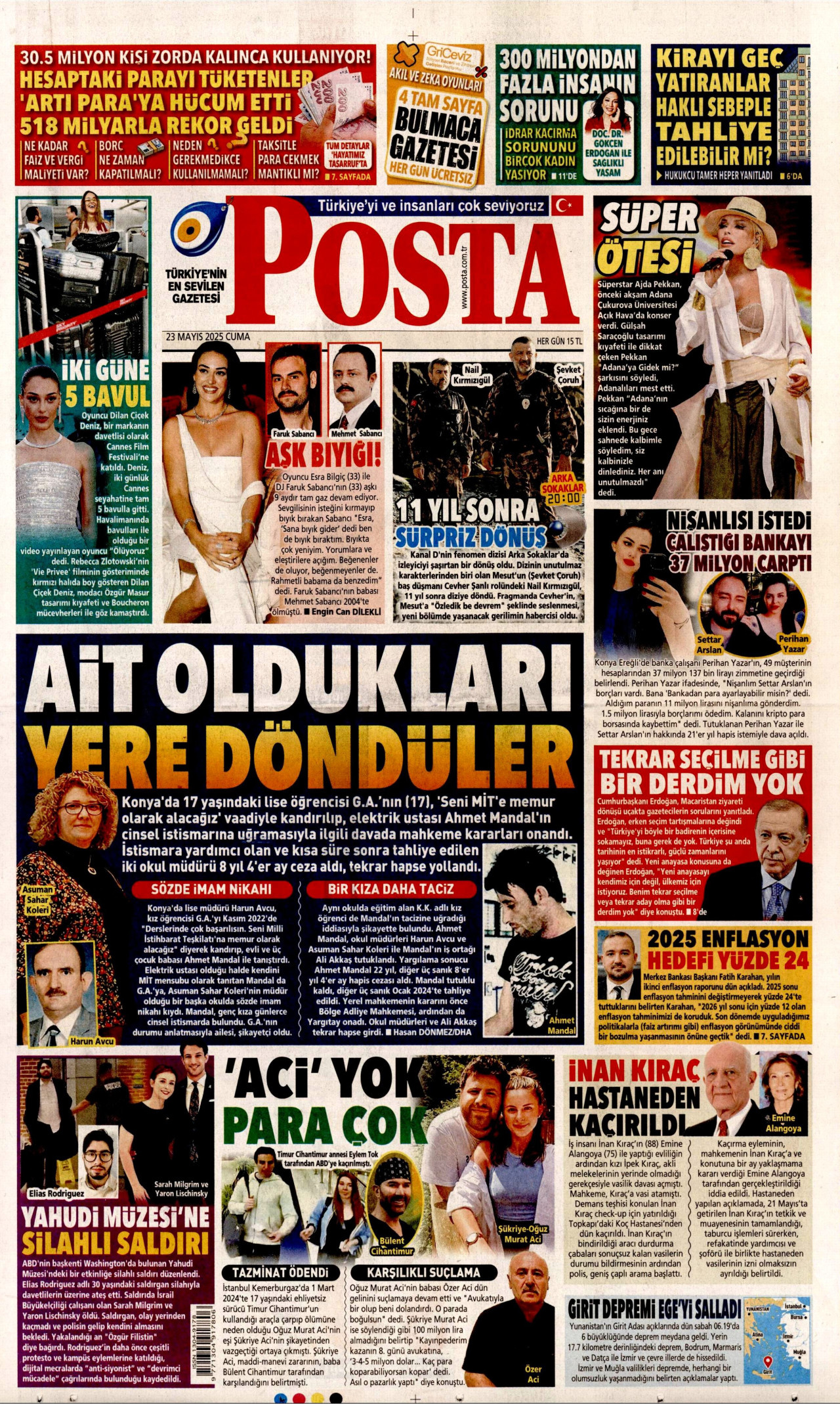 POSTA gazetesinin 23 Mayıs 2025 tarihli birinci sayfası