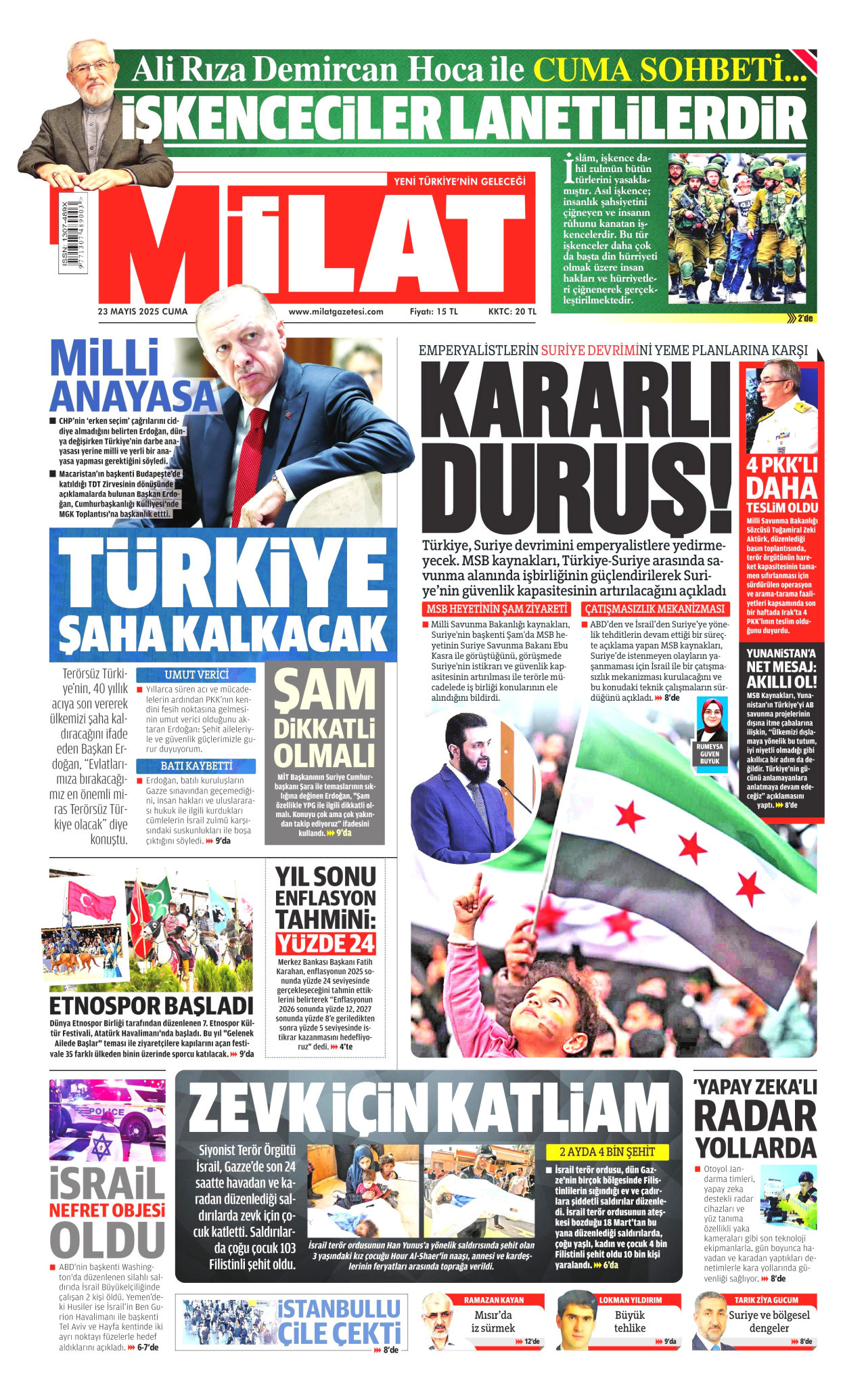 MİLAT gazetesinin 23 Mayıs 2025 tarihli birinci sayfası