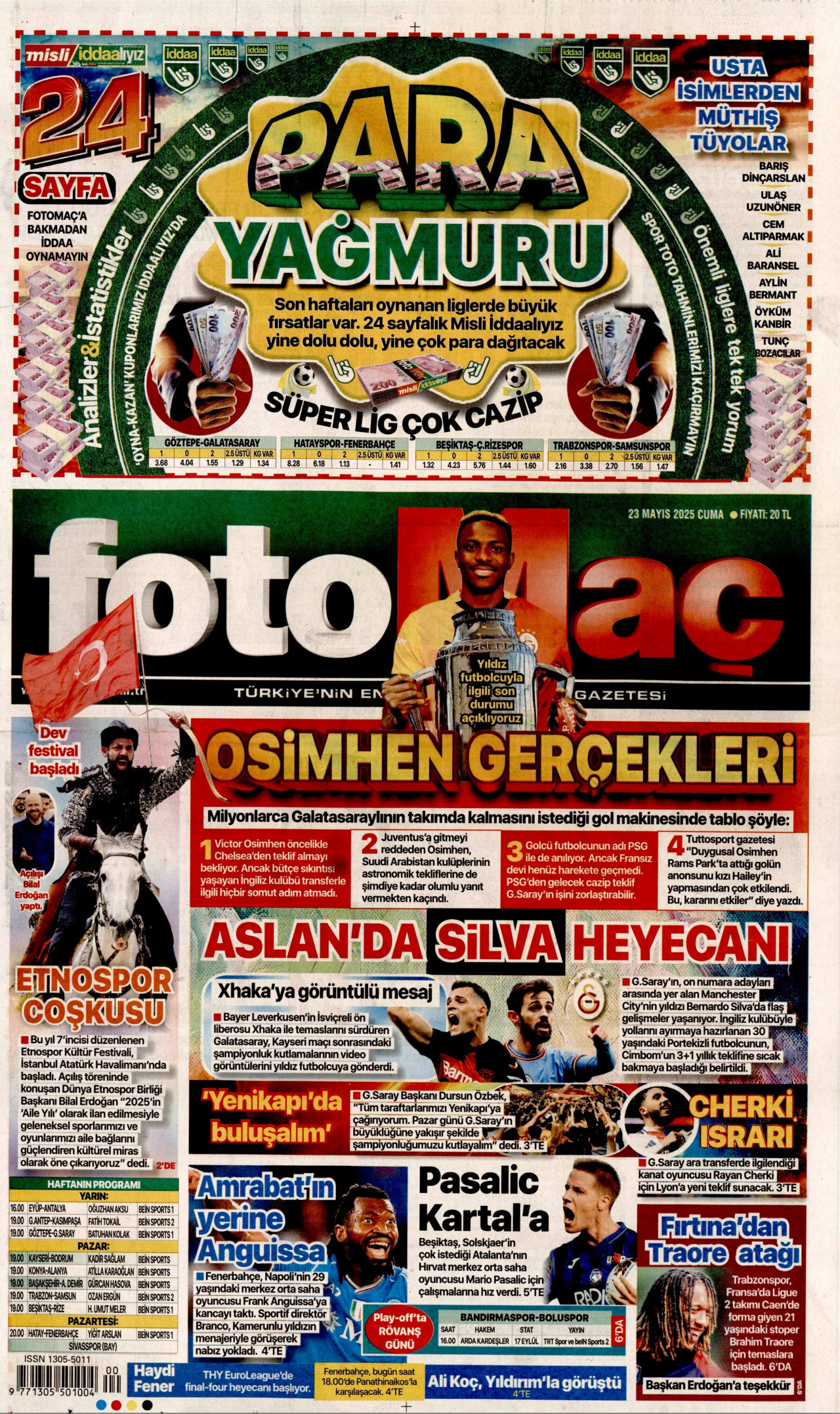 FOTOMAÇ gazetesinin 23 Mayıs 2025 tarihli birinci sayfası