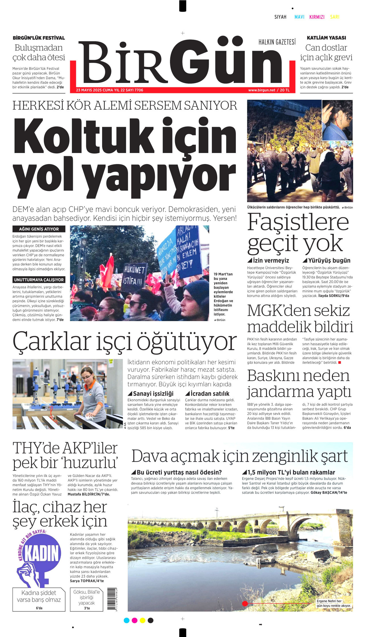 BİRGÜN gazetesinin 23 Mayıs 2025 tarihli birinci sayfası