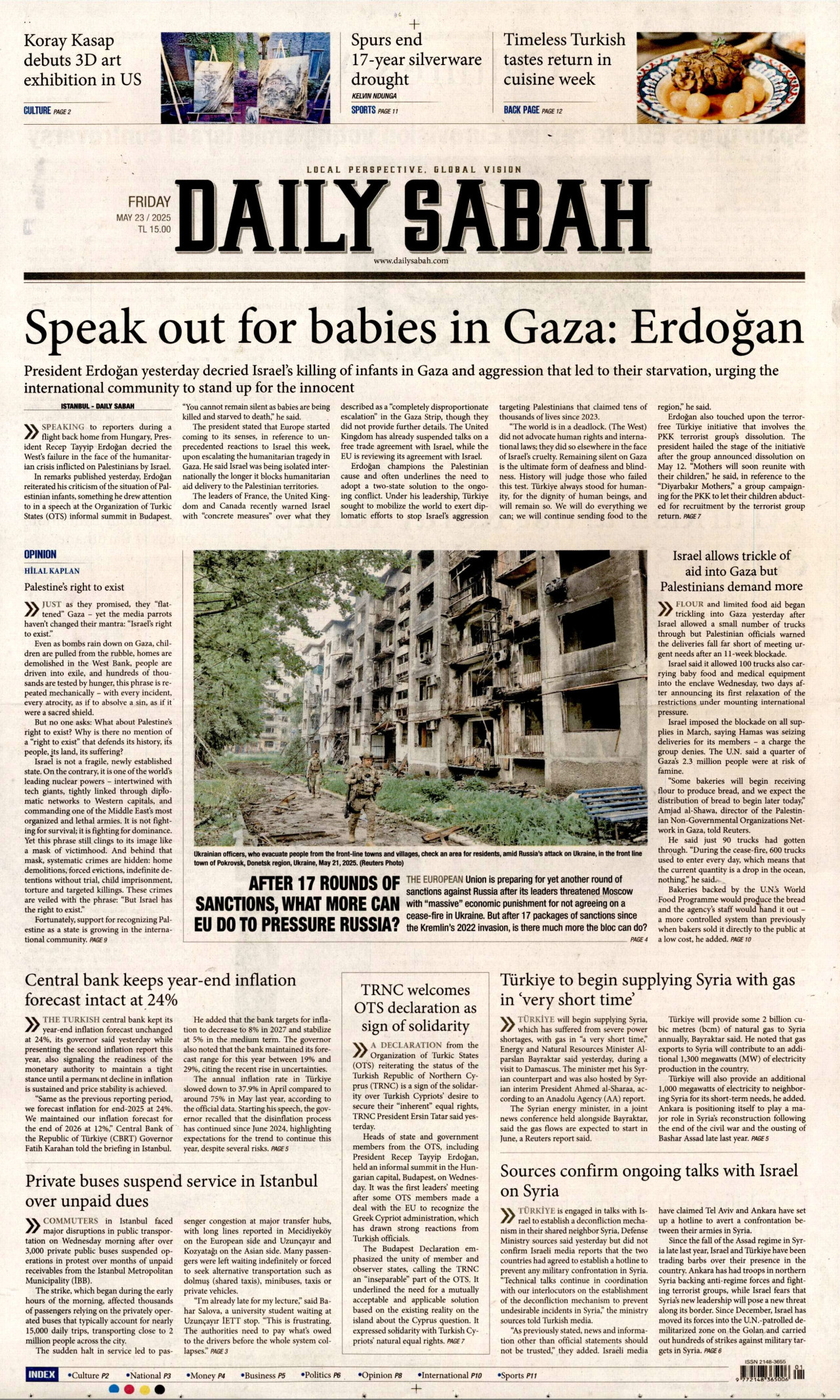 DAİLY SABAH gazetesinin 23 Mayıs 2025 tarihli birinci sayfası