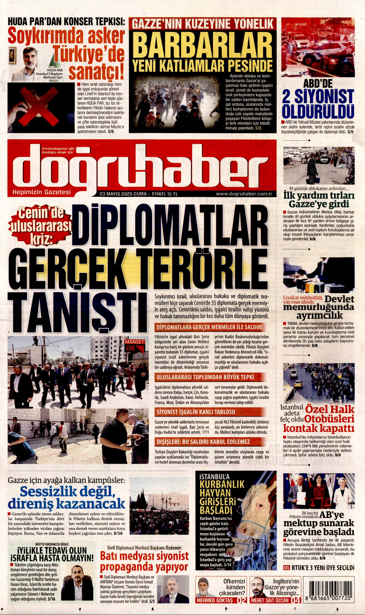 DOĞRU HABER gazetesinin 23 Mayıs 2025 tarihli birinci sayfası