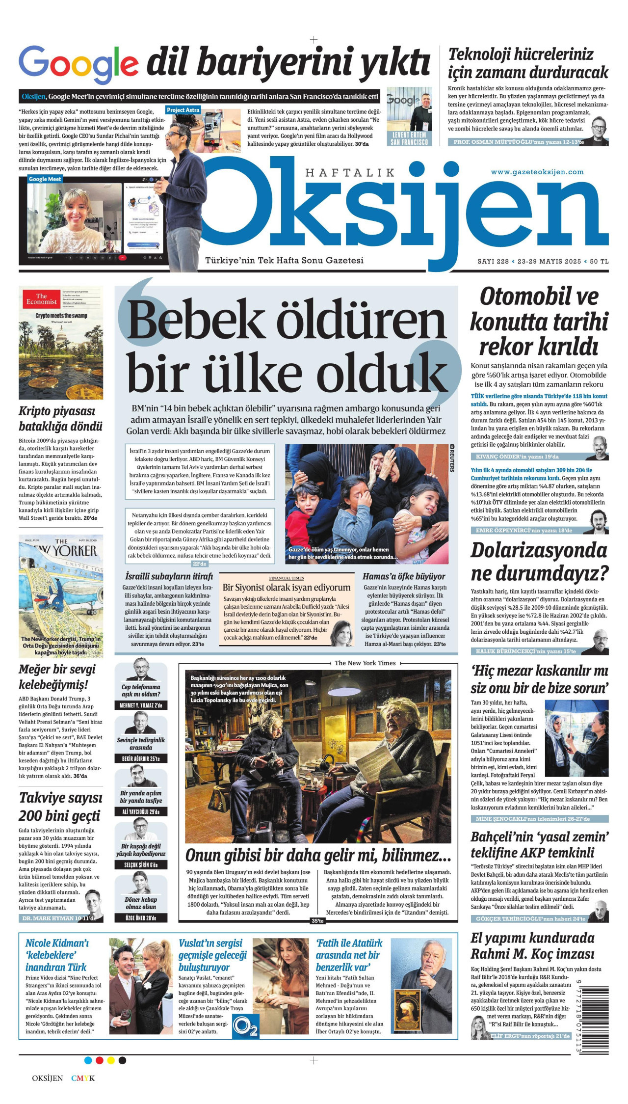 OKSİJEN gazetesinin 23 Mayıs 2025 tarihli birinci sayfası