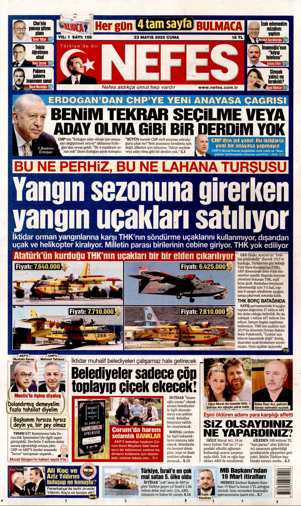NEFES gazetesinin 23 Mayıs 2025 tarihli birinci sayfası